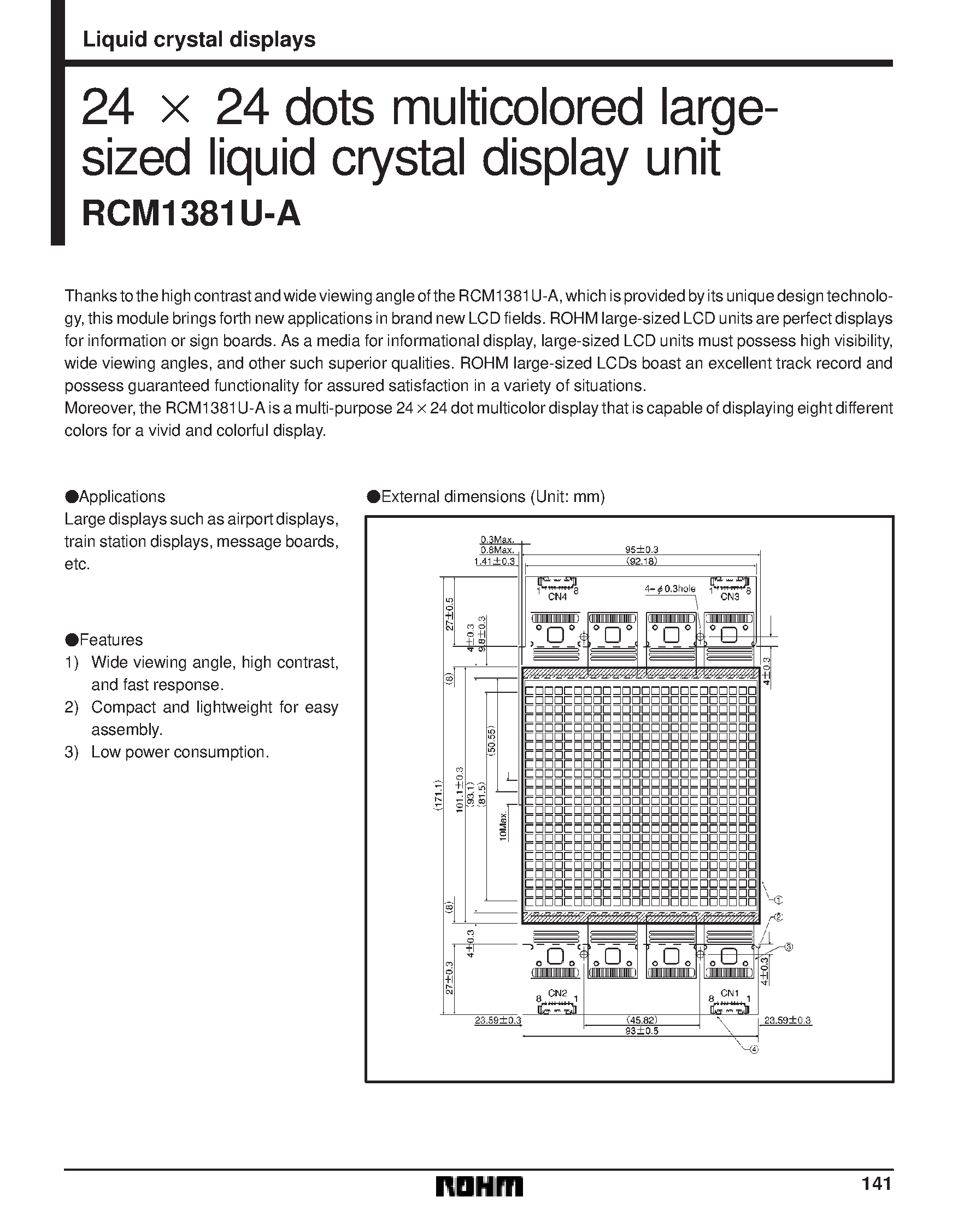 Datasheet RCM1381U-A - 24 x 24 dots multicolored largesized liquid crystal display unit page 1