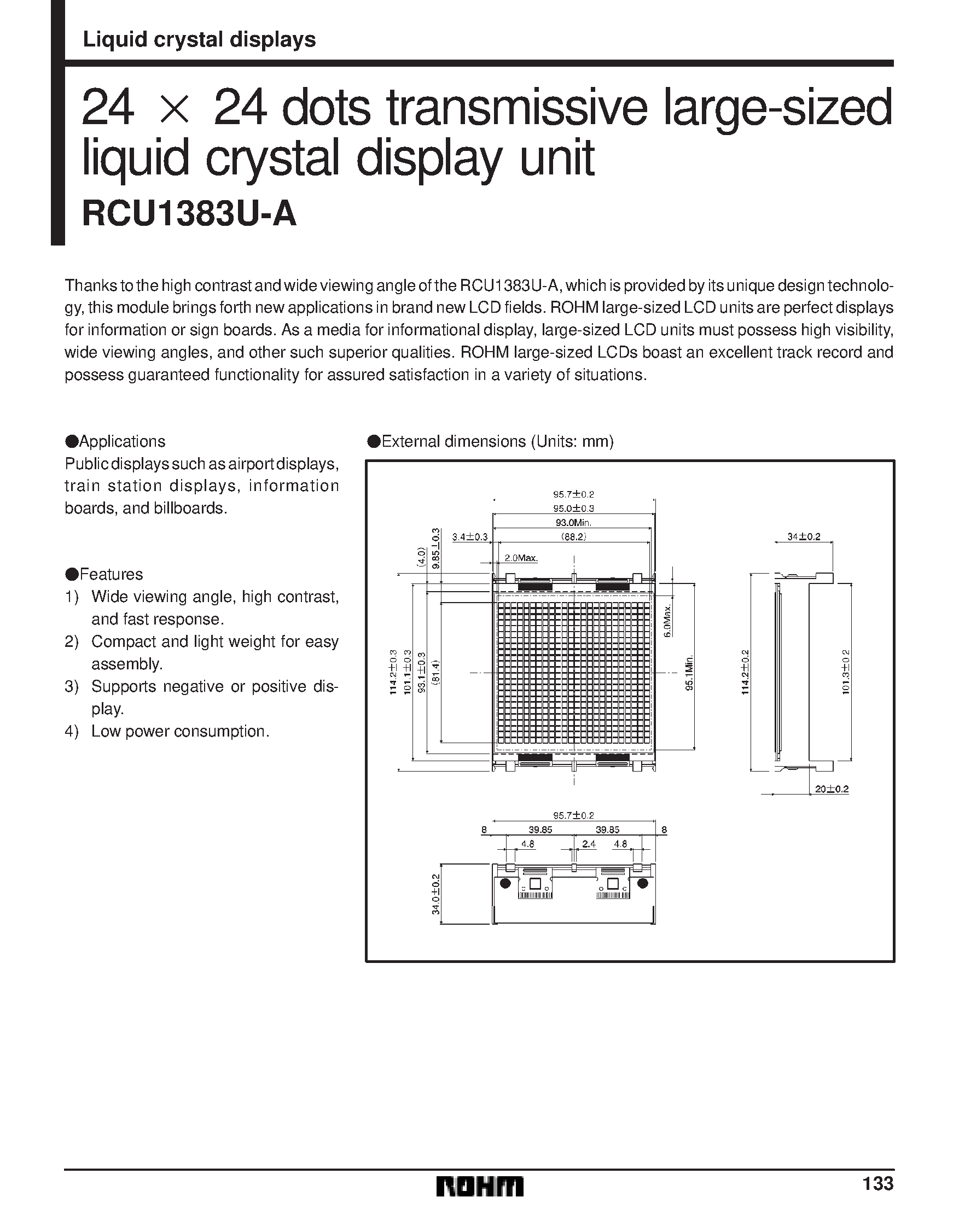 Datasheet RCU1383U-A - 24 x 24 dots transmissive large-sized liquid crystal display unit page 1