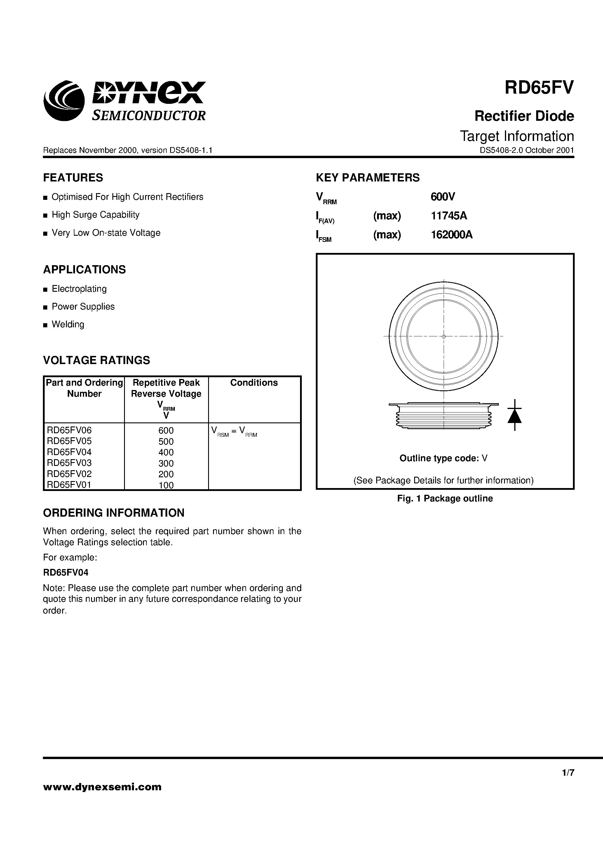 Даташит RD65FV02 - Rectifier Diode Target Information страница 1