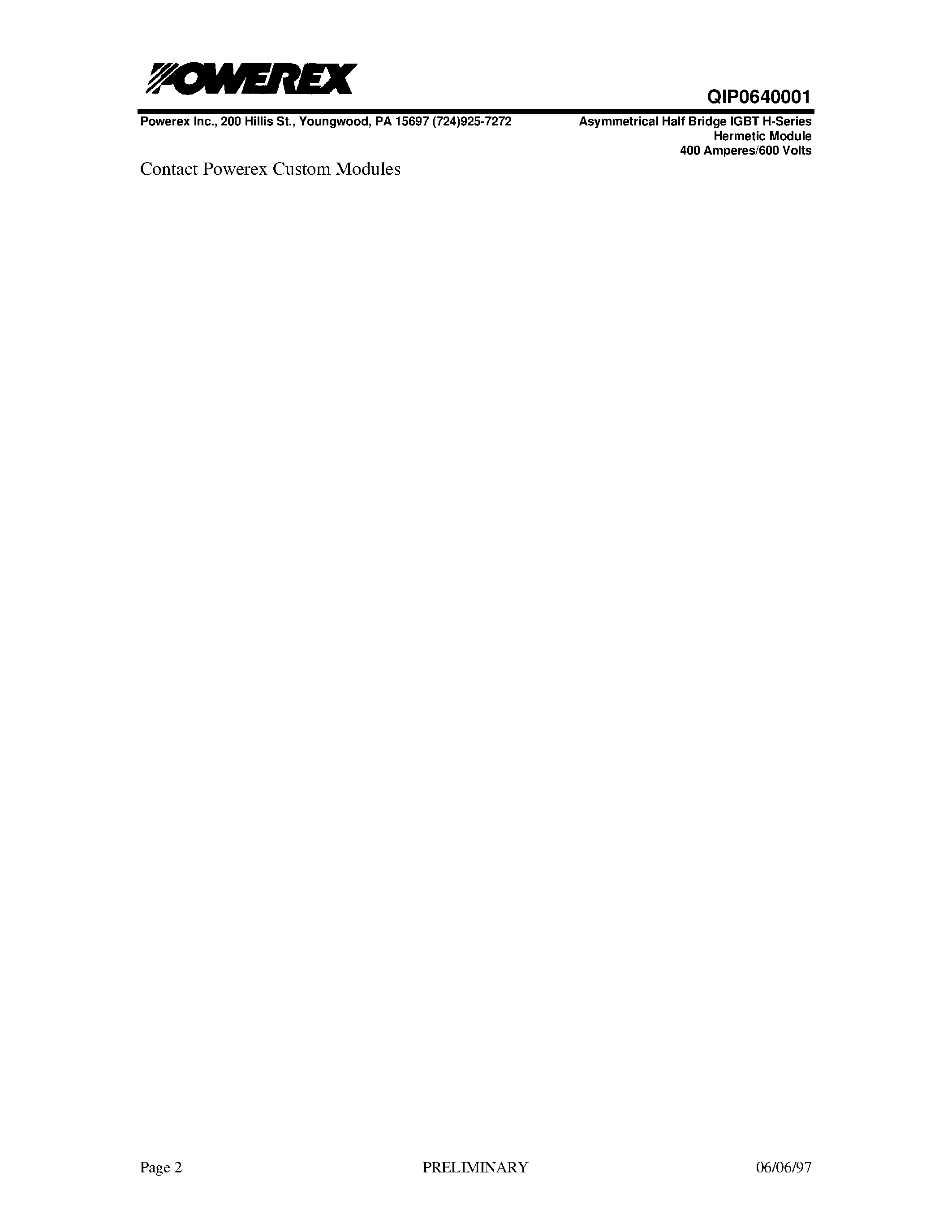 Даташит QIP0640001 - Asymmetrical Half Bridge IGBT H-Series Hermetic Module (400 Amperes/600 Volts) страница 2