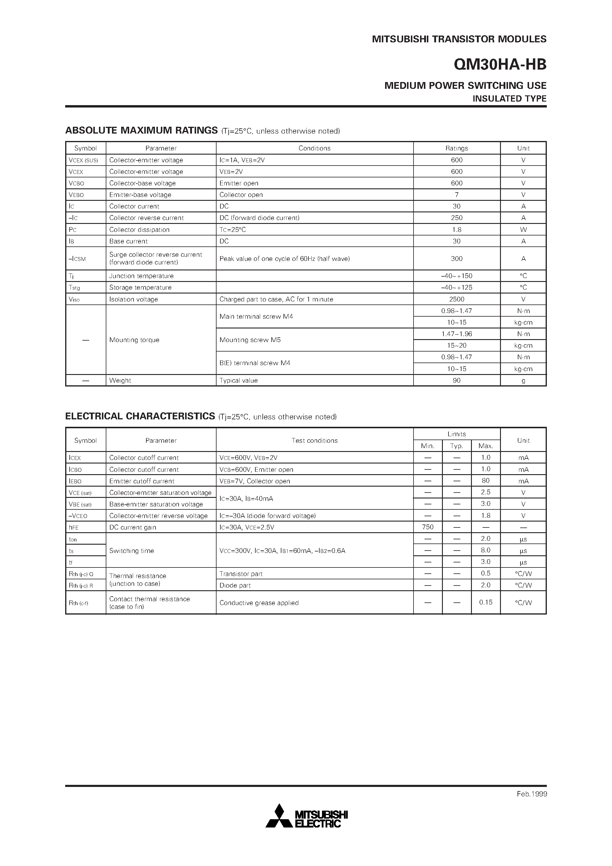 Datasheet QM30HA-HB - MEDIUM POWER SWITCHING USE INSULATED TYPE page 2