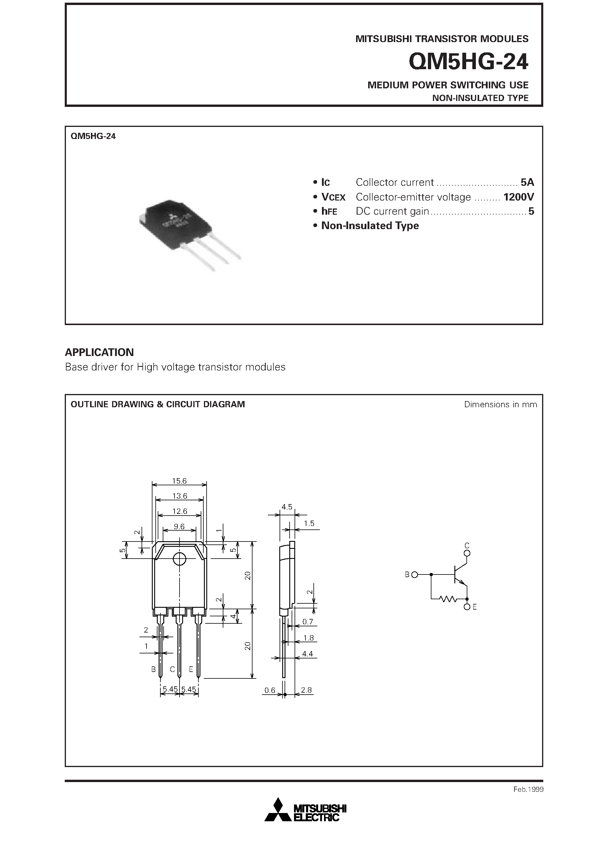 Datasheet QM5HG-24 - MEDIUM POWER SWITCHING USE NON-INSULATED TYPE page 1