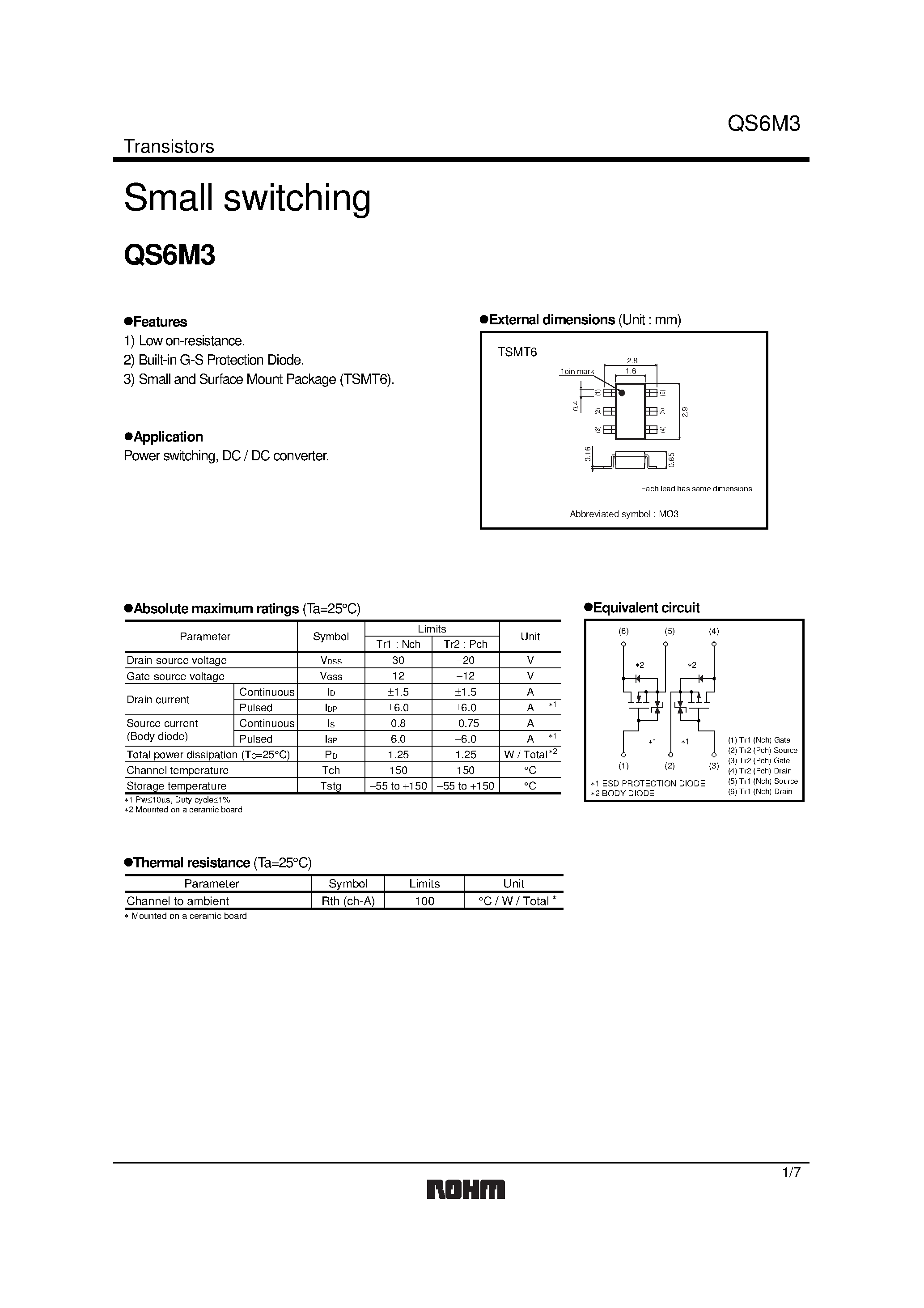 Datasheet QS6M3 - Small switching page 1