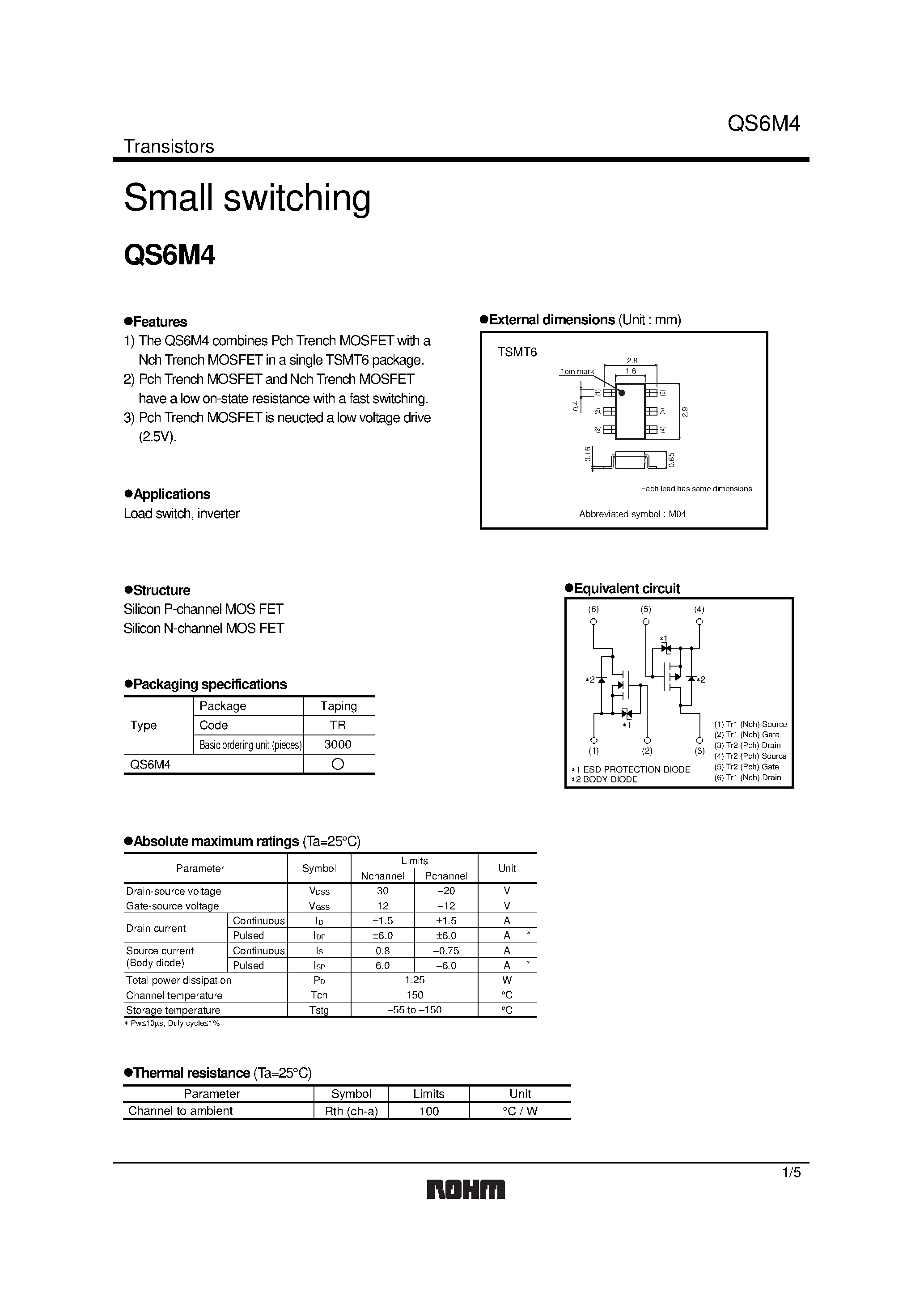 Datasheet QS6M4 - Small switching page 1