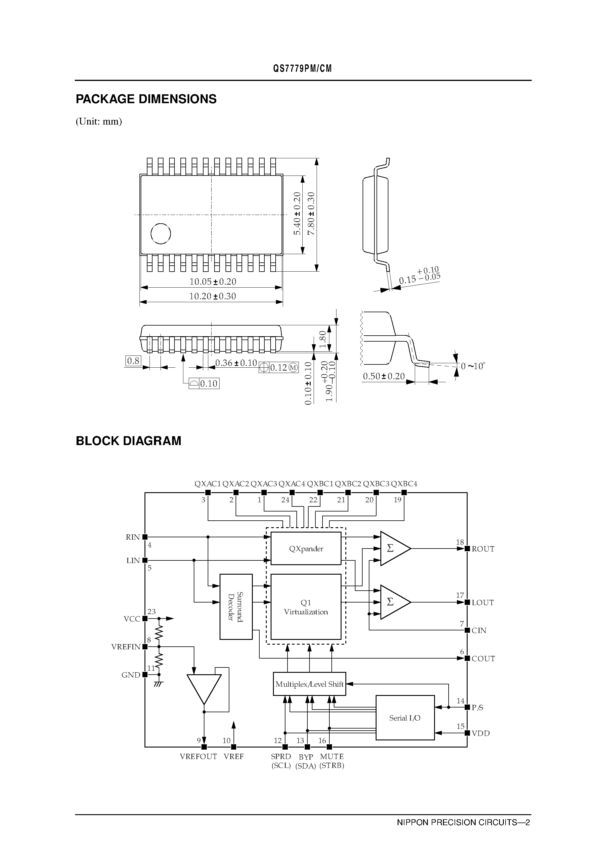Datasheet QS7779PM page 2 Datasheet QS7779PM - 3D Stereo Enhancement and 3D Virtual Stereo Surround with Dolby Pro Logic and Mixed DVD (AC-3) Decoder page 2