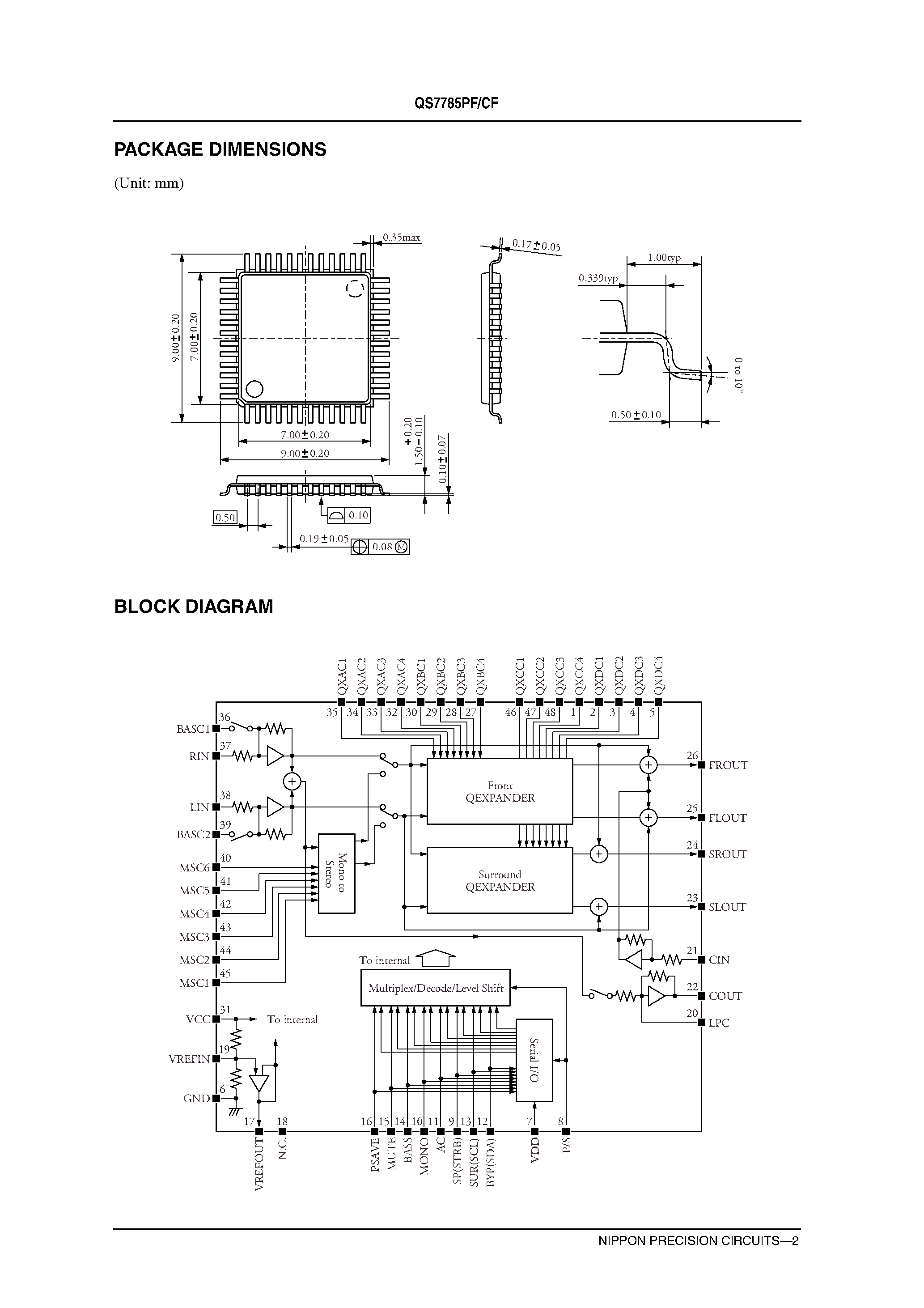 Datasheet QS7785 - 3D 2/4-Channel Stereo Surround Synthesizer page 2