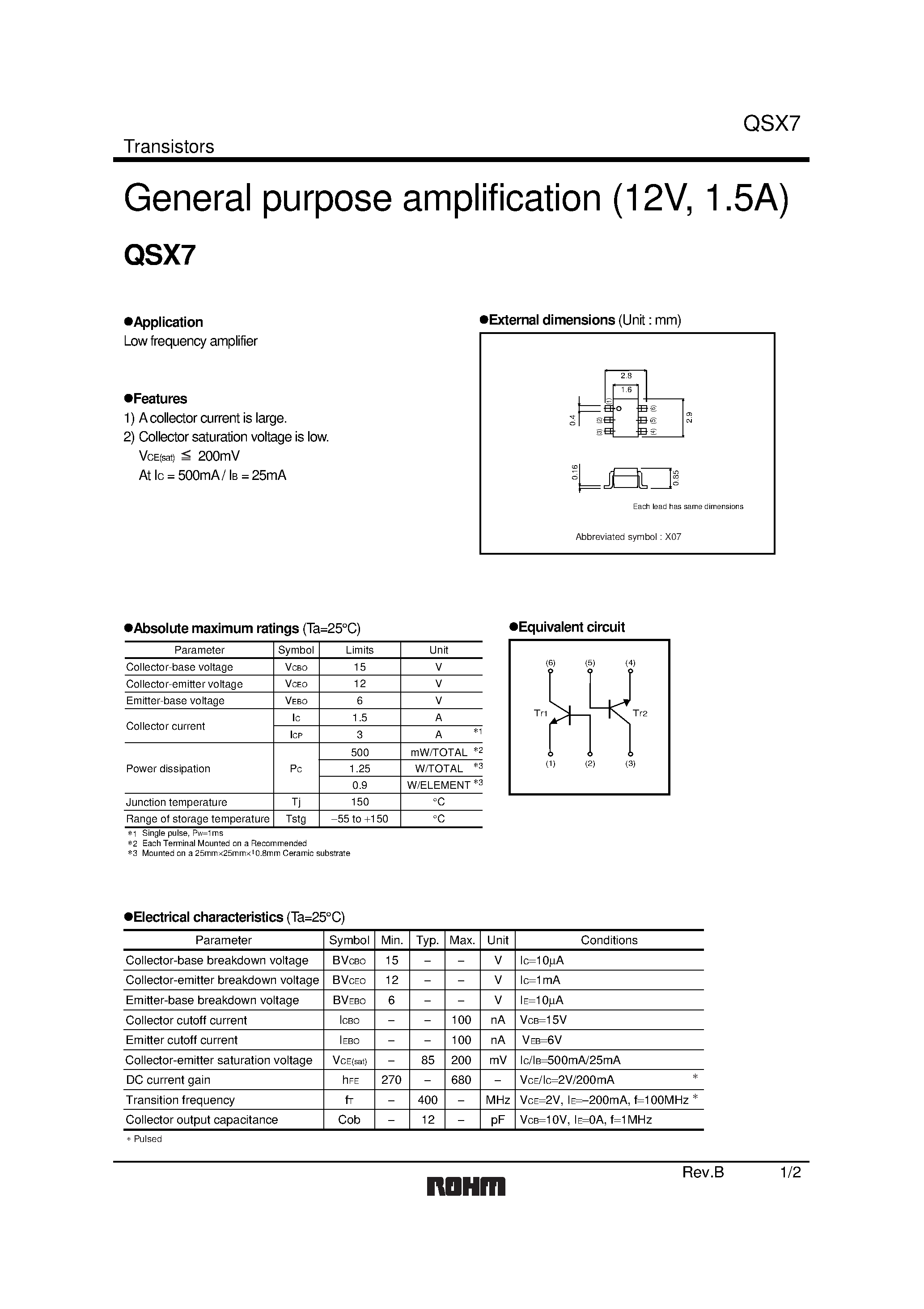 Datasheet QSX7 - General purpose amplification (12V/ 1.5A) page 1