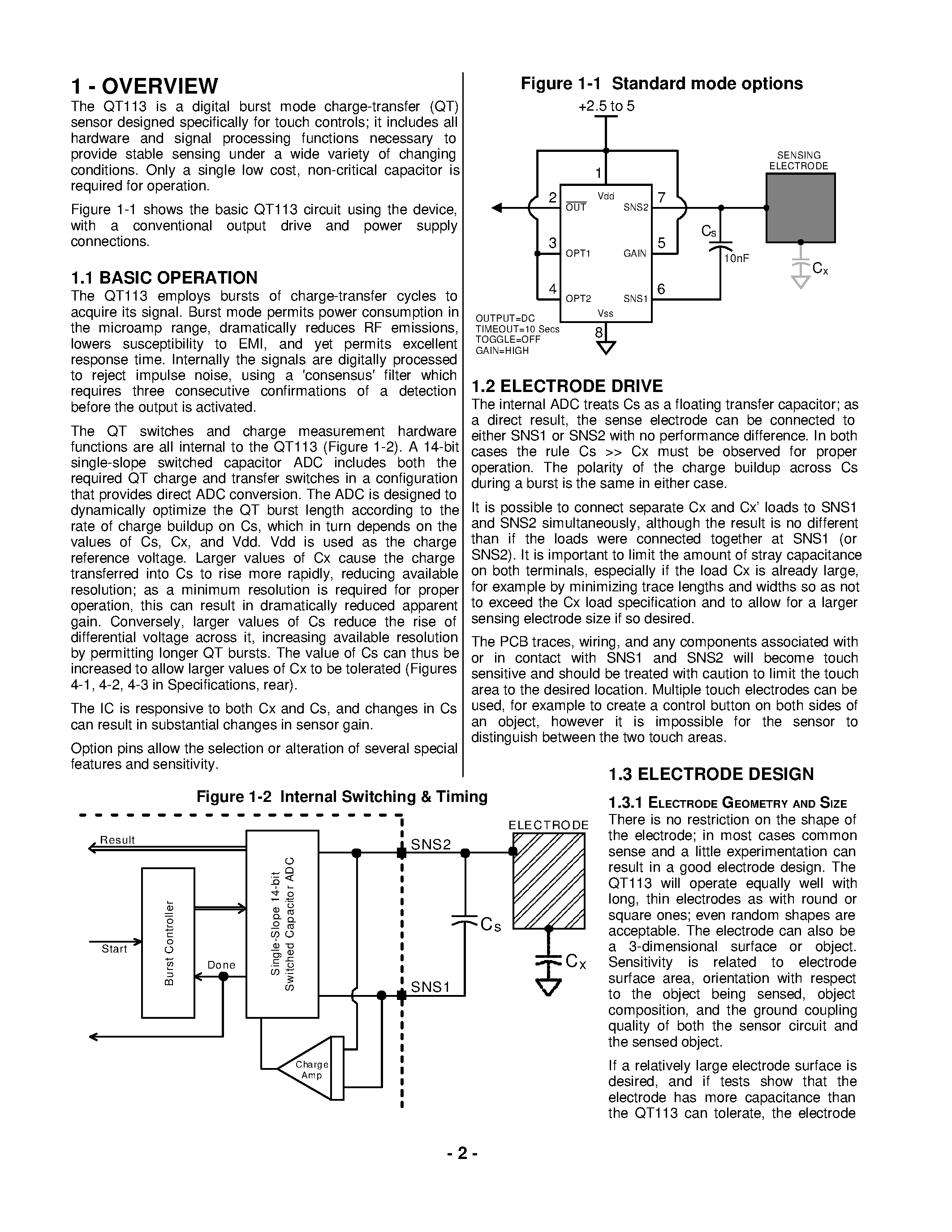 Datasheet QT113H-S - CHARGE-TRANSFER TOUCH SENSOR page 2
