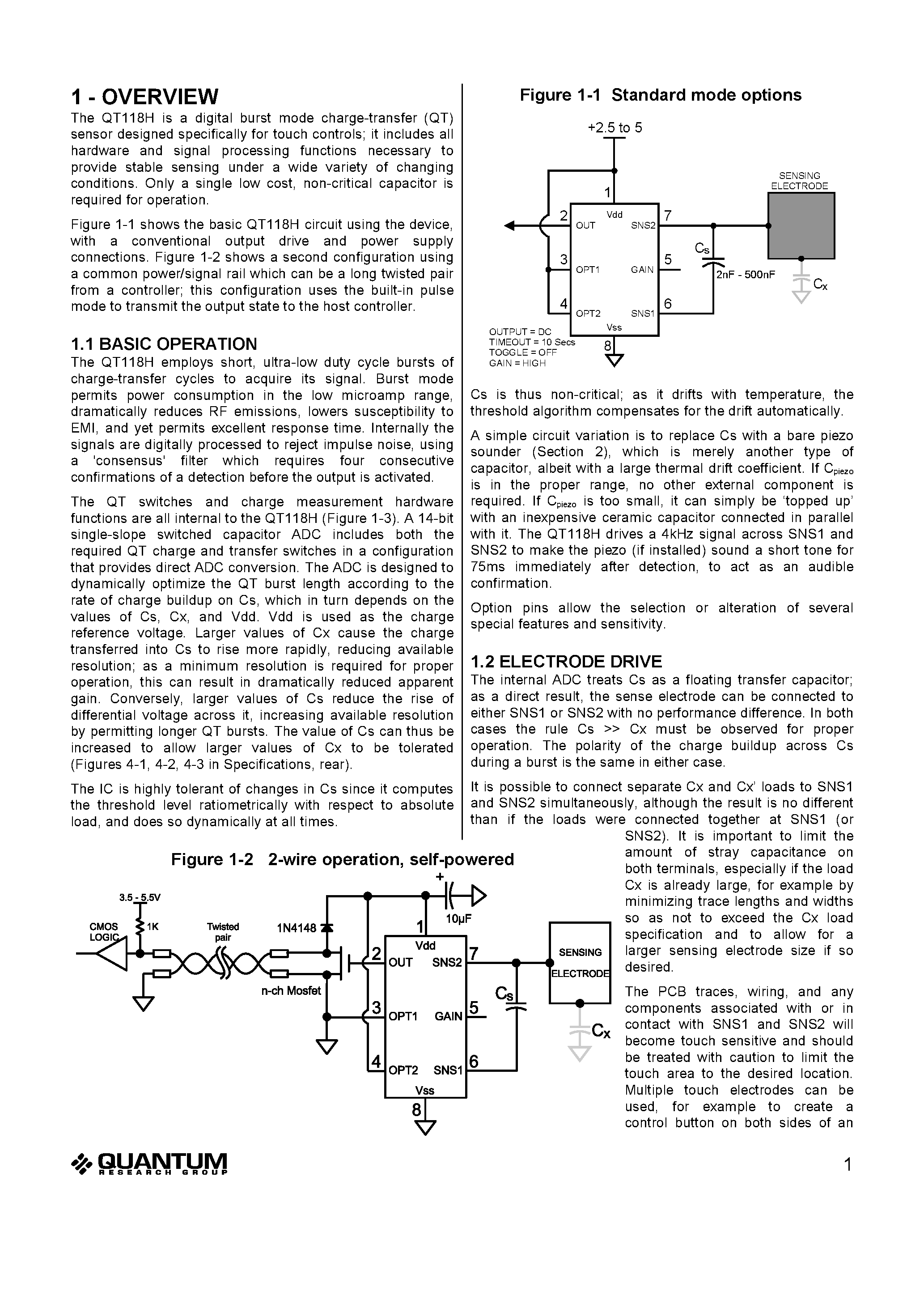 Datasheet QT118H-S - CHARGE-TRANSFER TOUCH SENSOR page 2