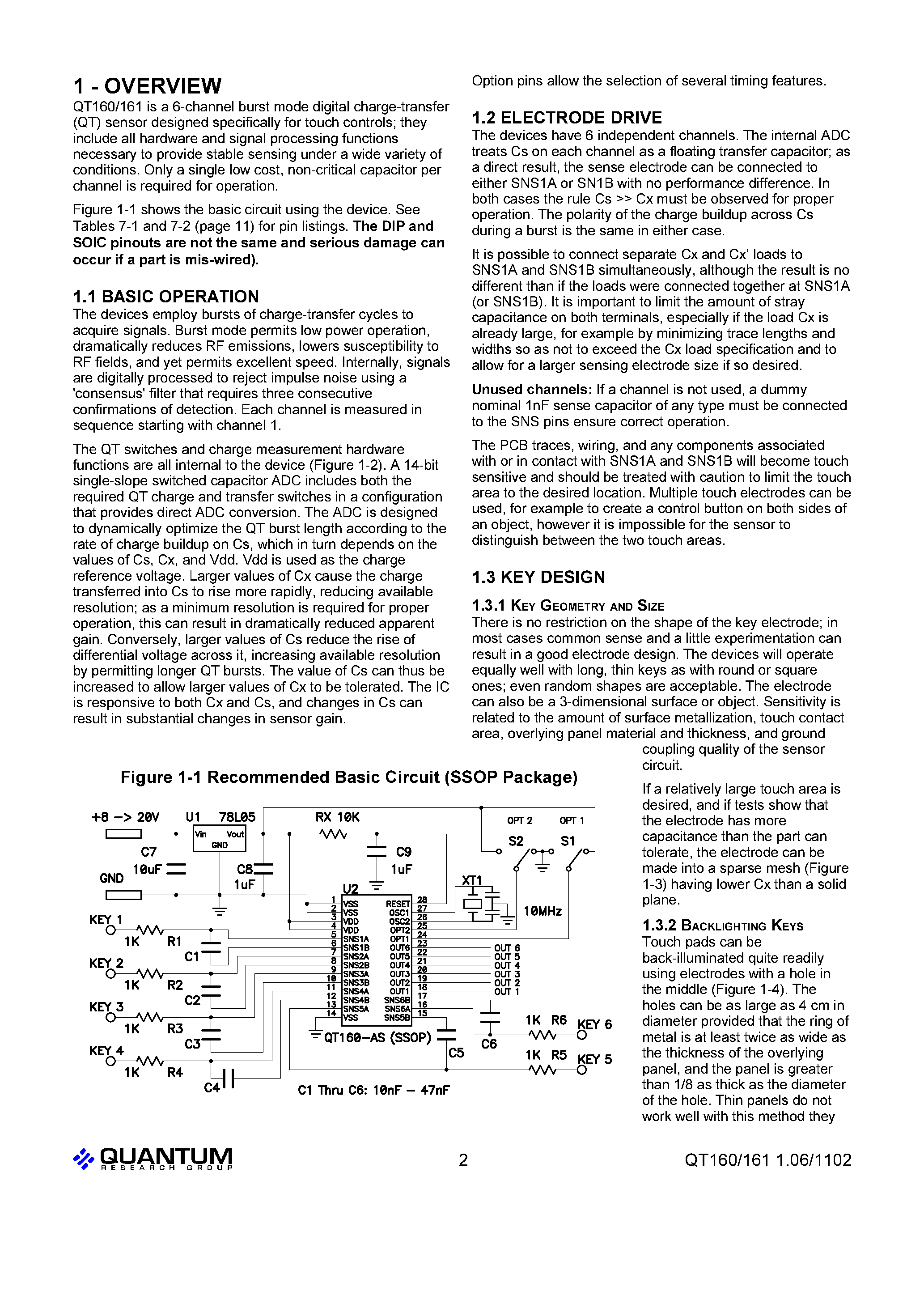 Datasheet QT160 - 6 KEY CHARGE TRANSFER QTOUCH SENSOR IC page 2