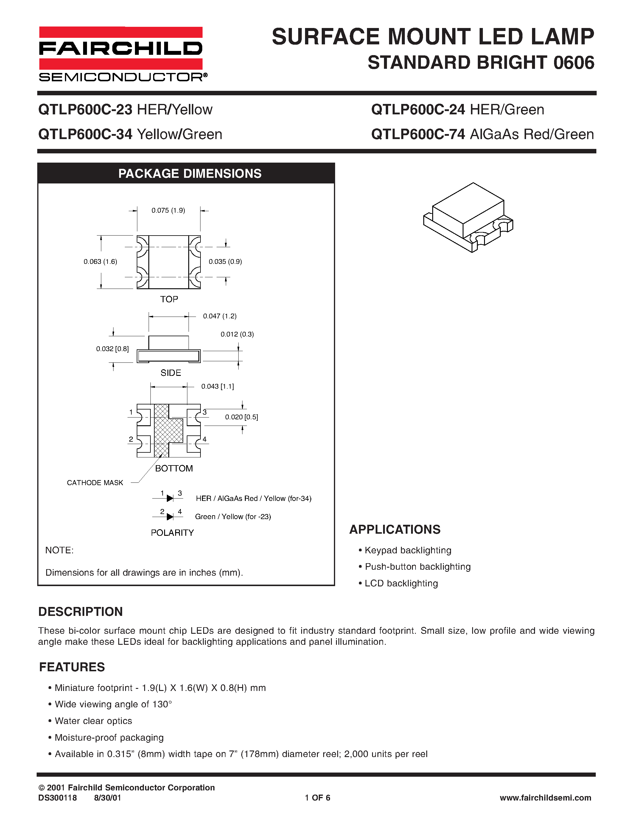 Даташит на микросхему QTLP600C-24 страница 1 Даташит QTLP600C-24 - SURFACE MOUNT LED LAMP STANDARD BRIGHT 0606 страница 1