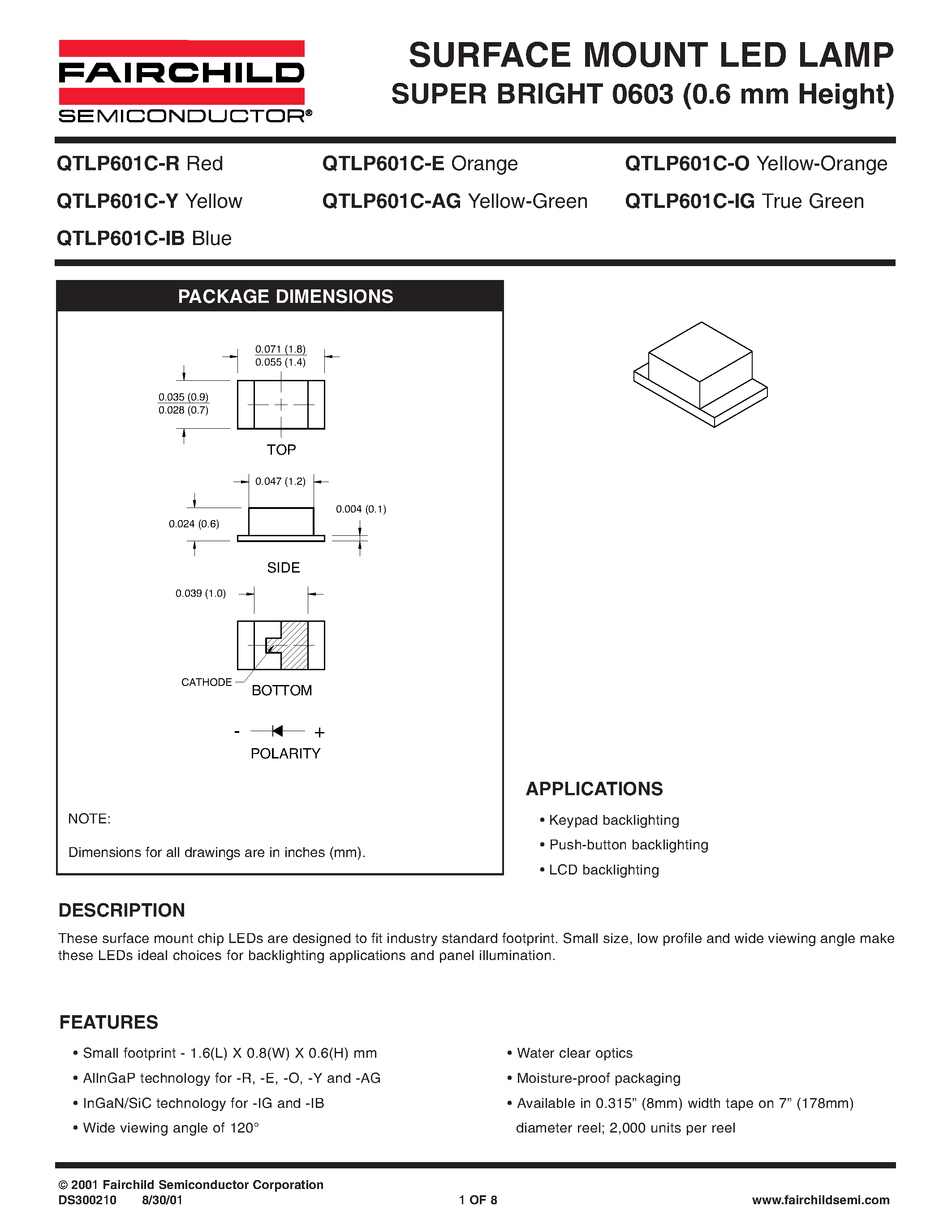 Даташит QTLP601C-Y - SURFACE MOUNT LED LAMP страница 1