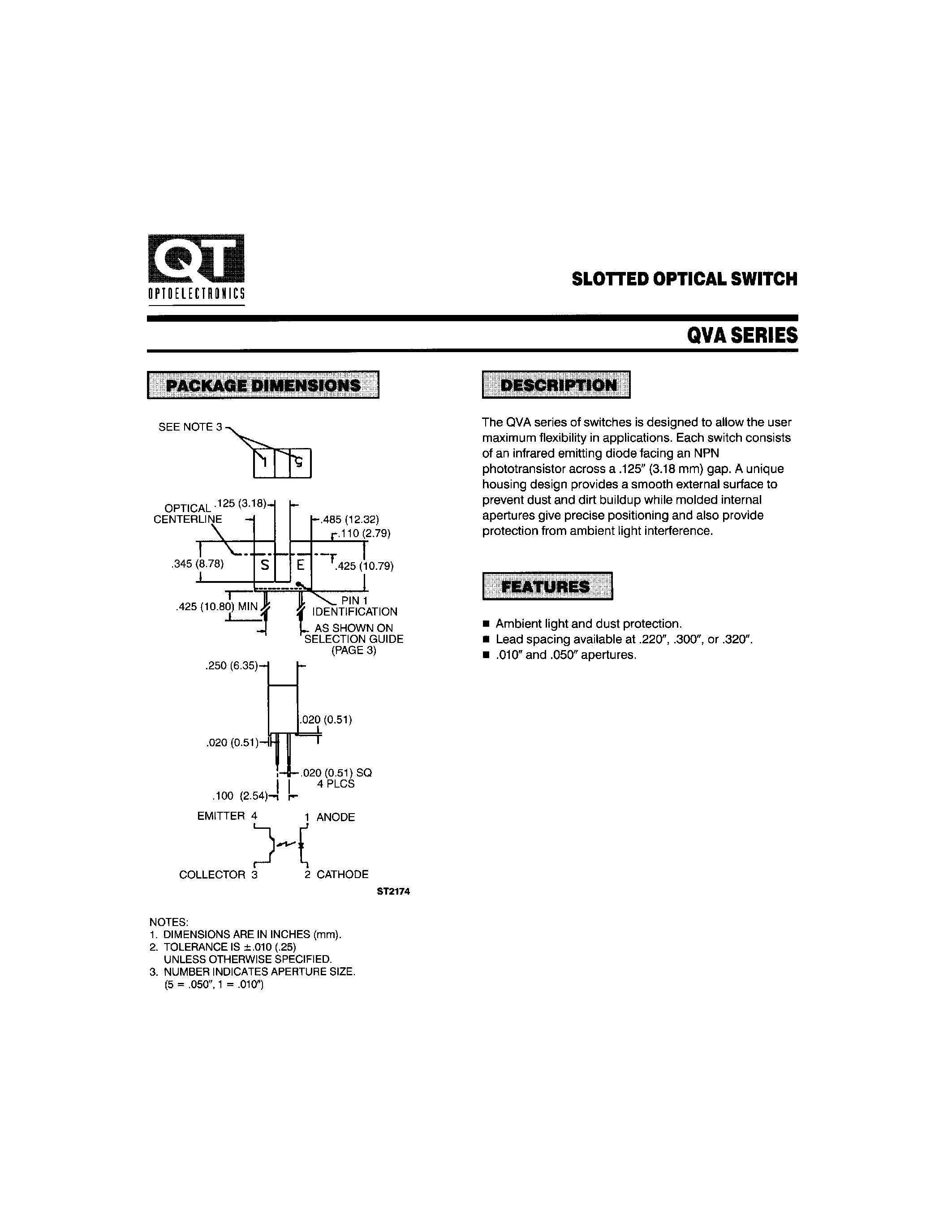 Datasheet QVA21314 page 1 Datasheet QVA21314 - slotted optical switch page 1