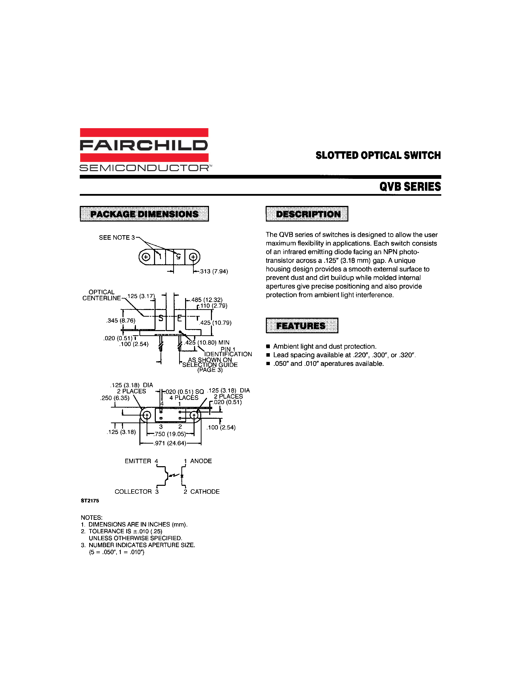 Datasheet QVB - SLOTTED OPTICAL SWITCH page 1