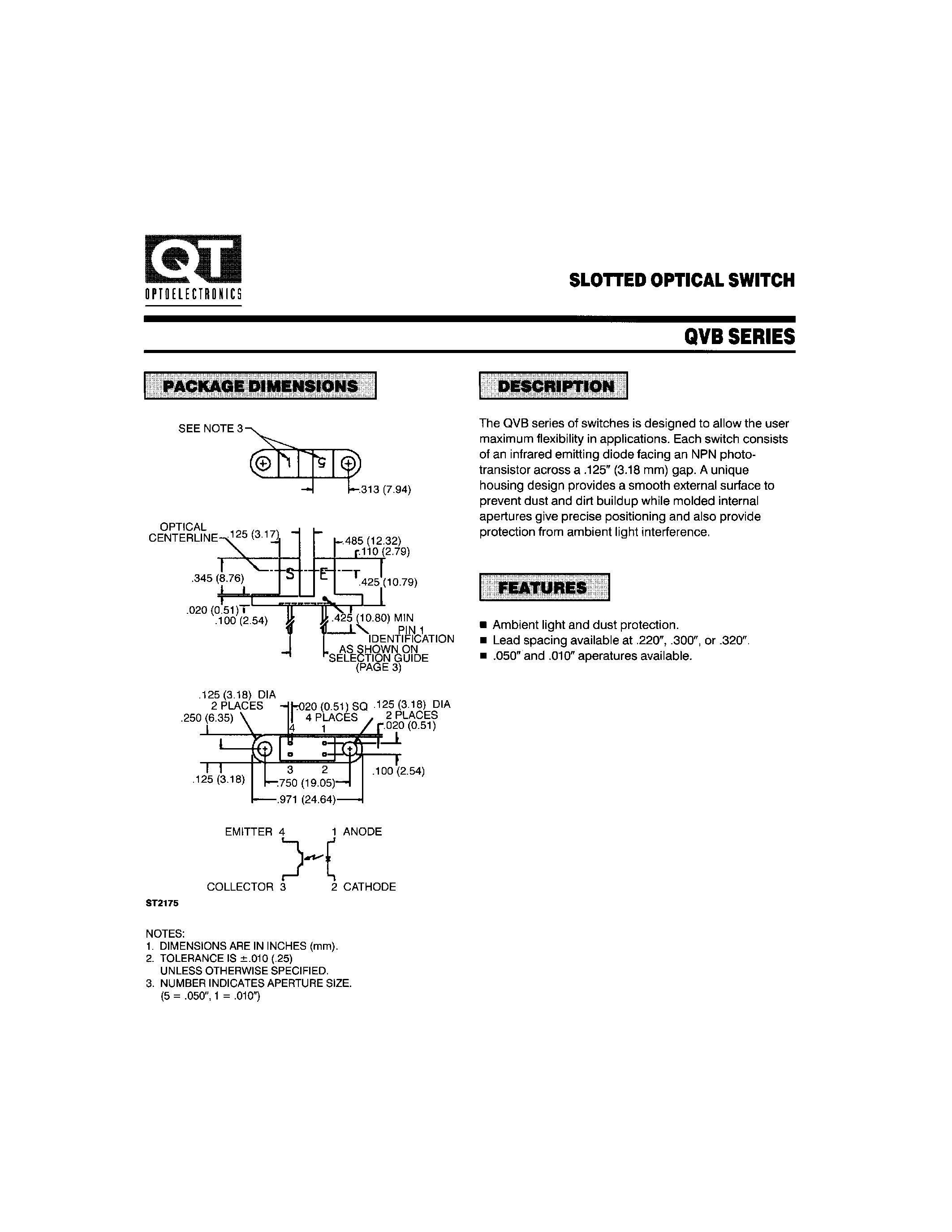 Datasheet QVB11223 - SLOTTED OPTICAL SWITCH page 1