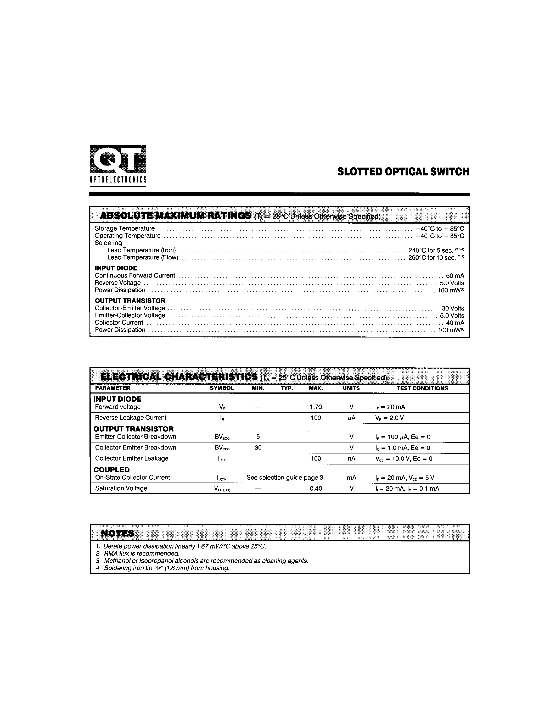 Datasheet QVB21213 - SLOTTED OPTICAL SWITCH page 2
