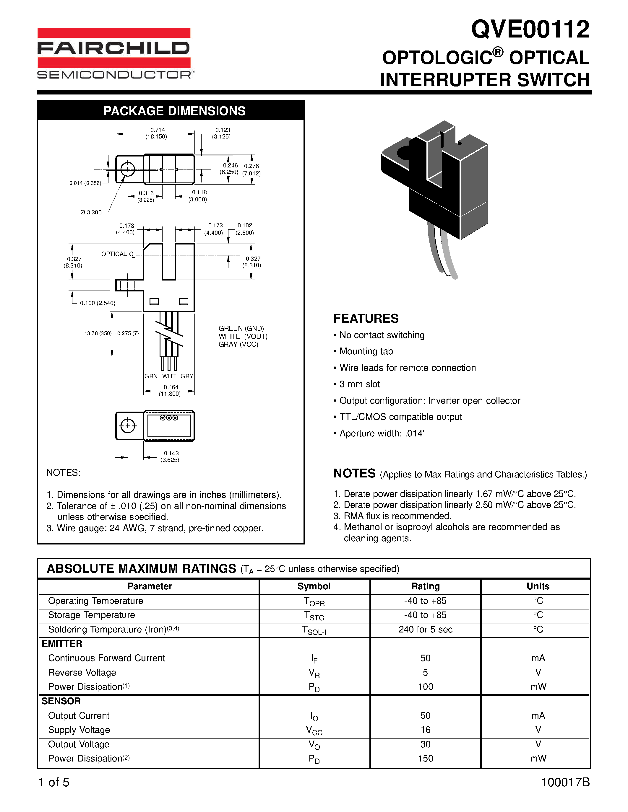 Datasheet QVE00112 - OPTOLOGIC OPTICAL INTERRUPTER SWITCH page 1