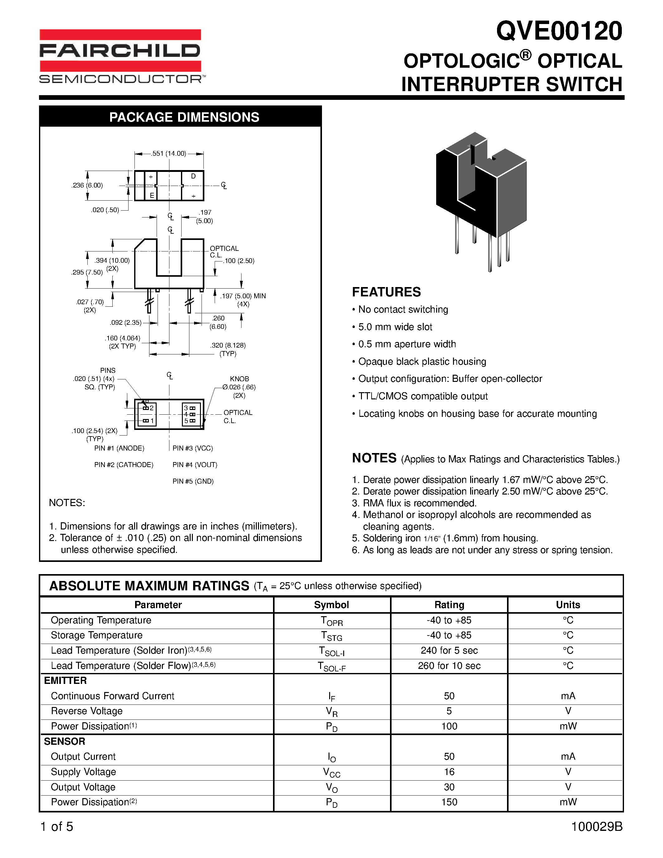 Datasheet QVE00120 - OPTOLOGIC OPTICAL INTERRUPTER SWITCH page 1
