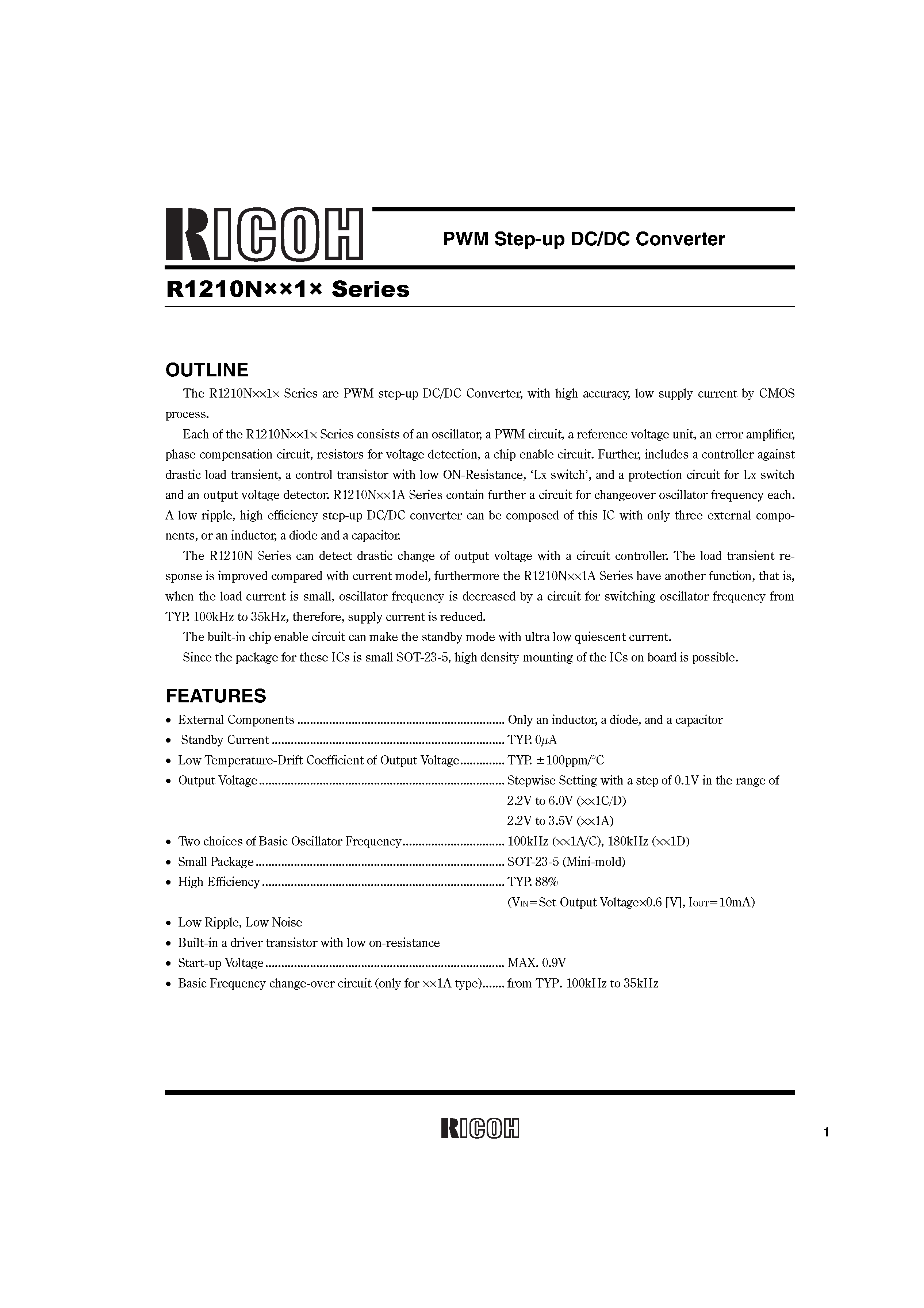 Datasheet R1210N301A-TL - PWM Step-up DC/DC Converter page 2