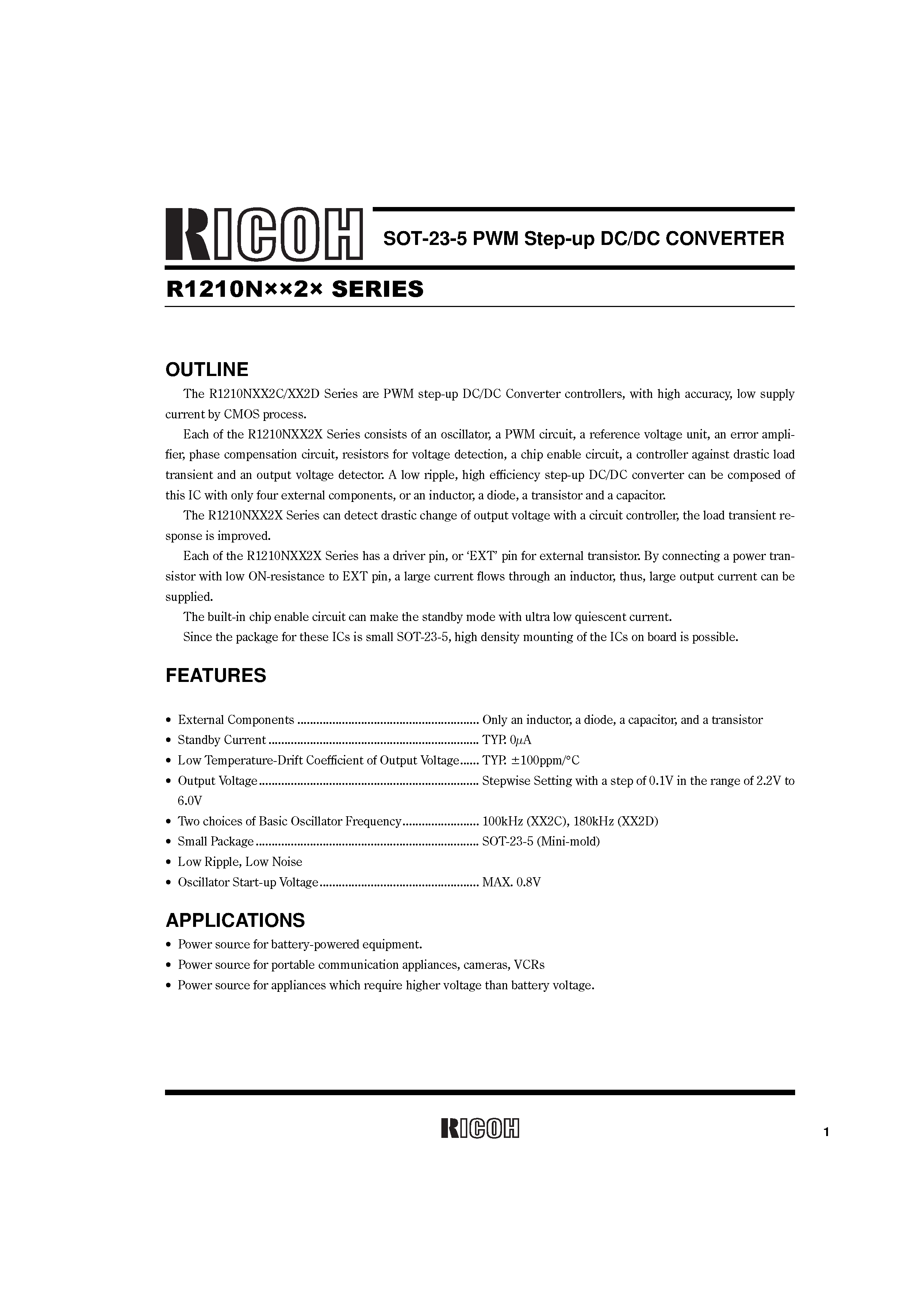 Datasheet R1210N602C page 2 Datasheet R1210N602C - SOT23-5 PWM Step-up DC/DC Converter page 2