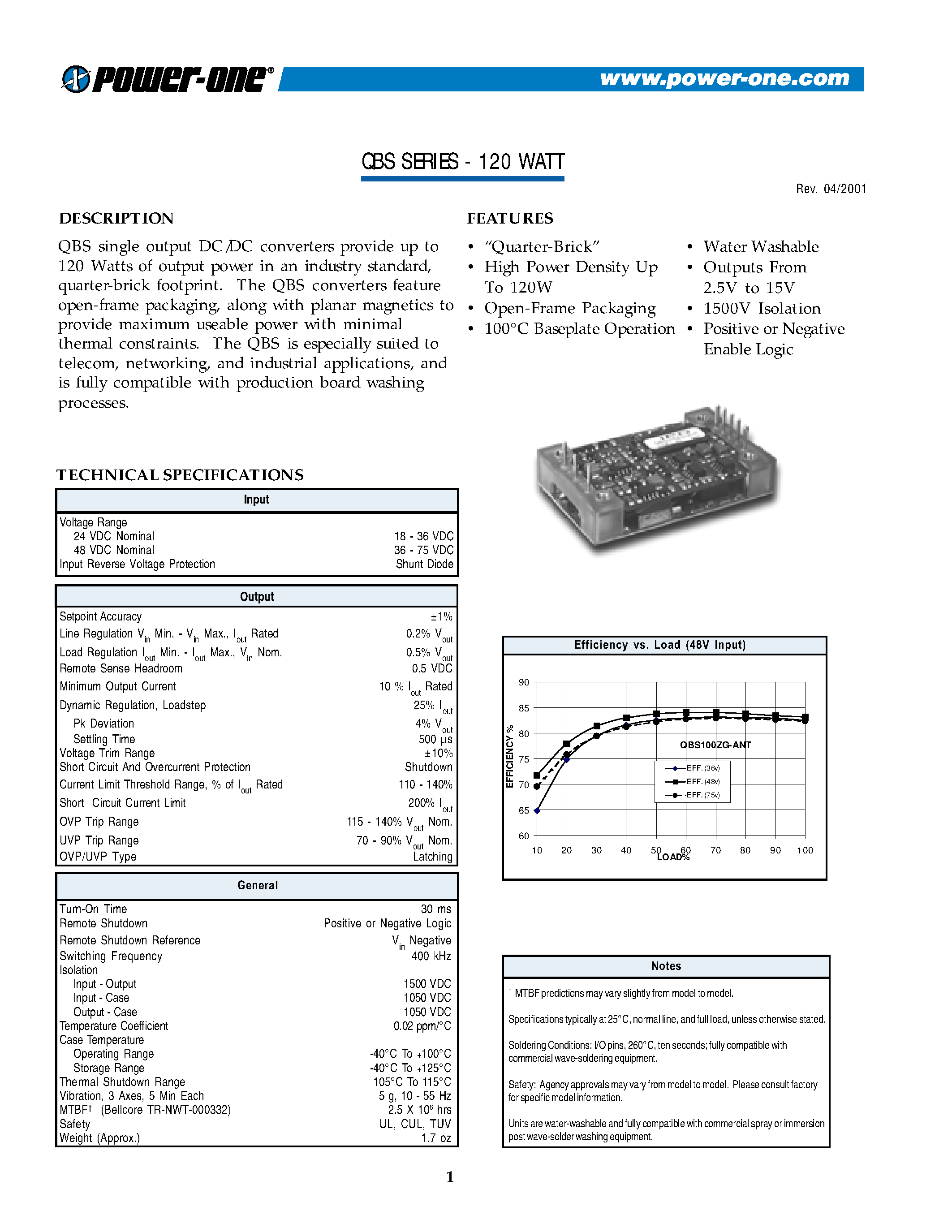 Datasheet QBS120ZJ-A - Quarter-Brick page 1