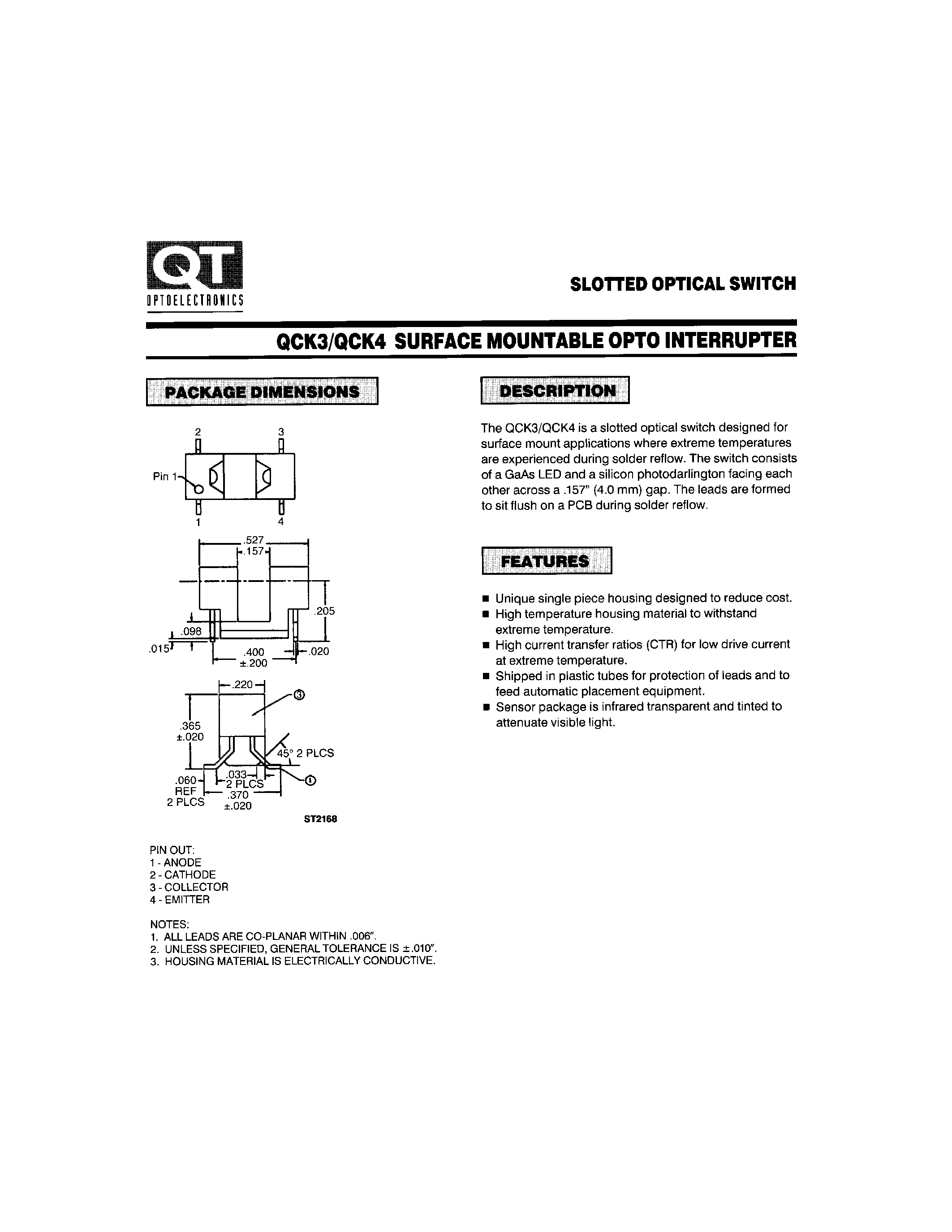 Datasheet QCK3 page 1 Datasheet QCK3 - SLOTTED OPTICAL SWITCH page 1