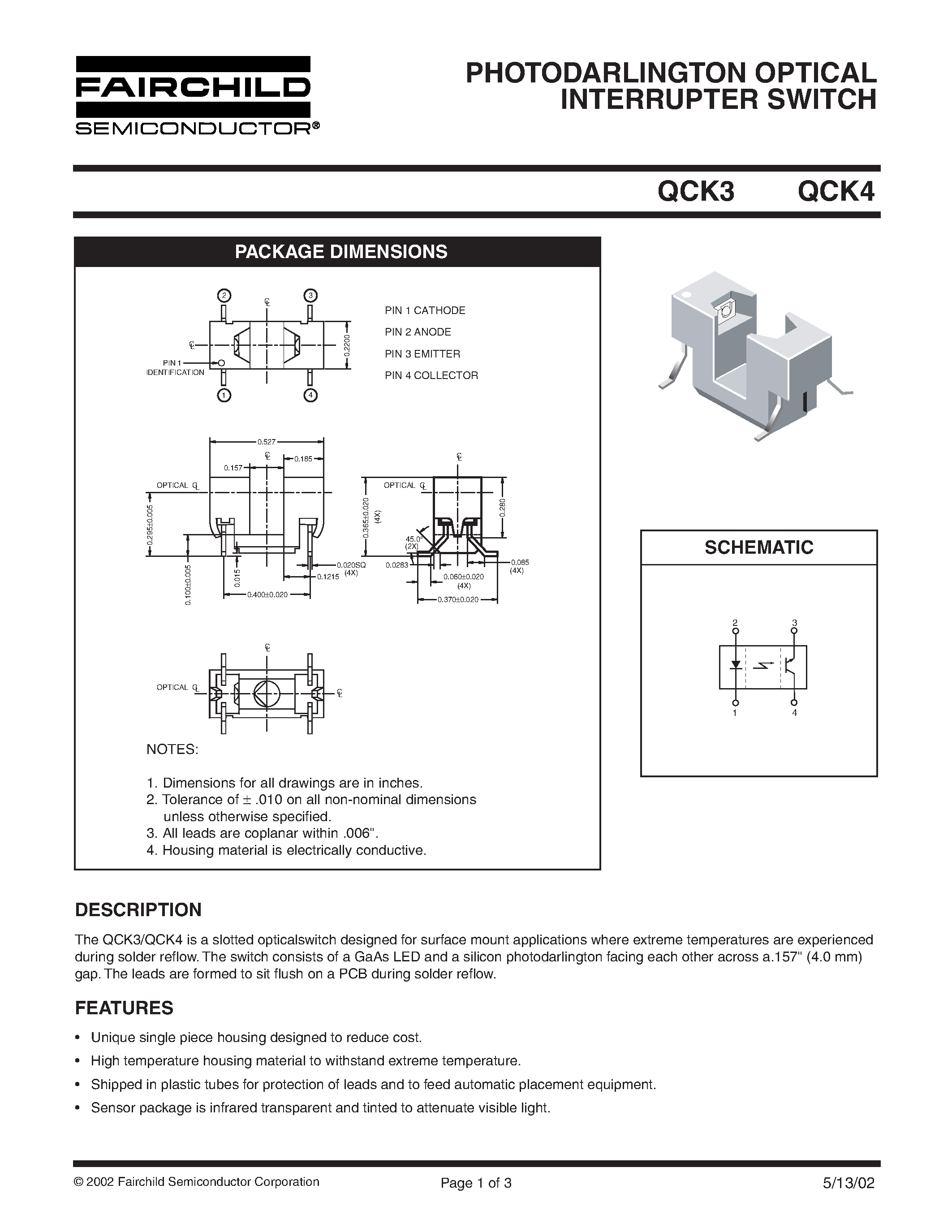 Datasheet QCK4 page 1 Datasheet QCK4 - PHOTODARLINGTON OPTICAL INTERRUPTER SWITCH page 1