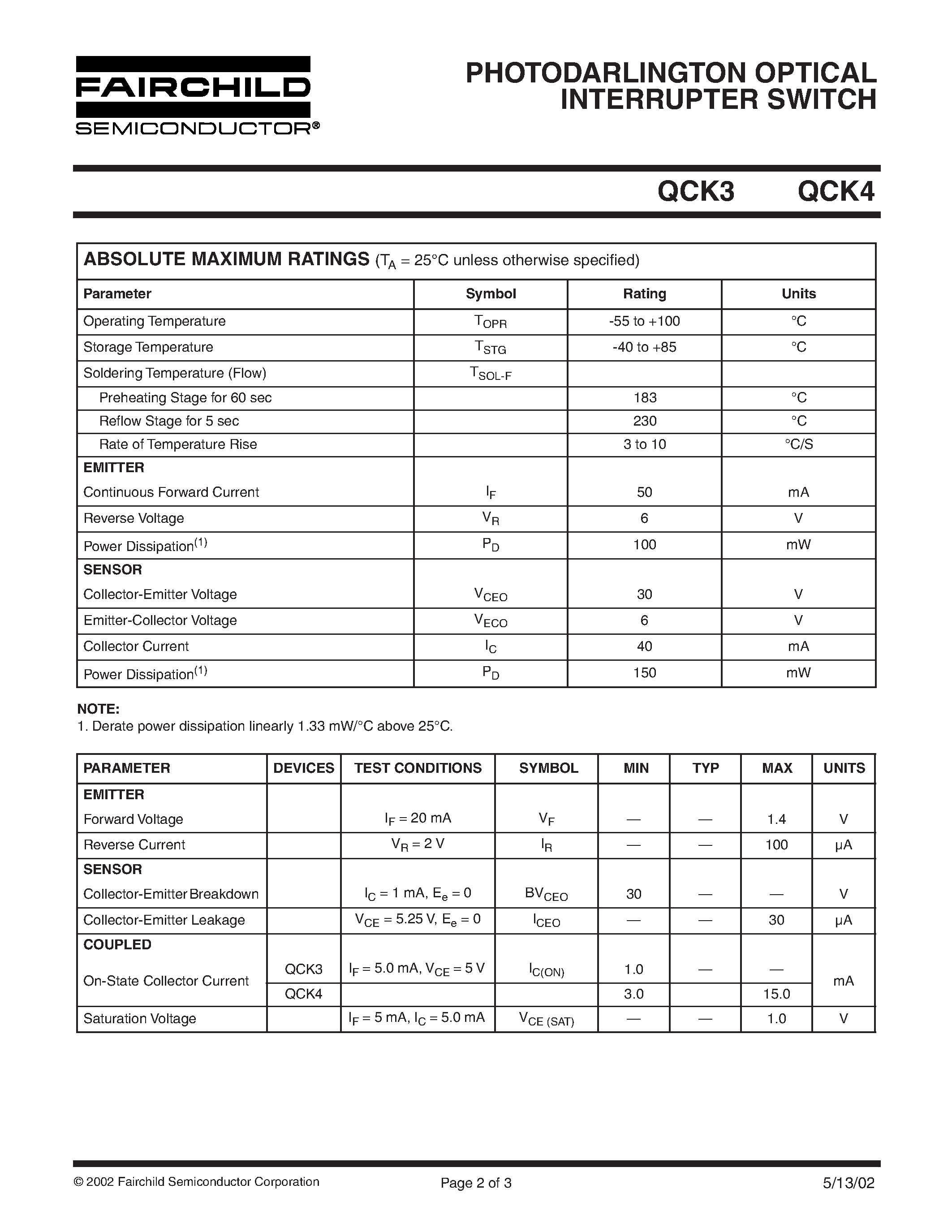 Datasheet QCK4 page 2 Datasheet QCK4 - PHOTODARLINGTON OPTICAL INTERRUPTER SWITCH page 2