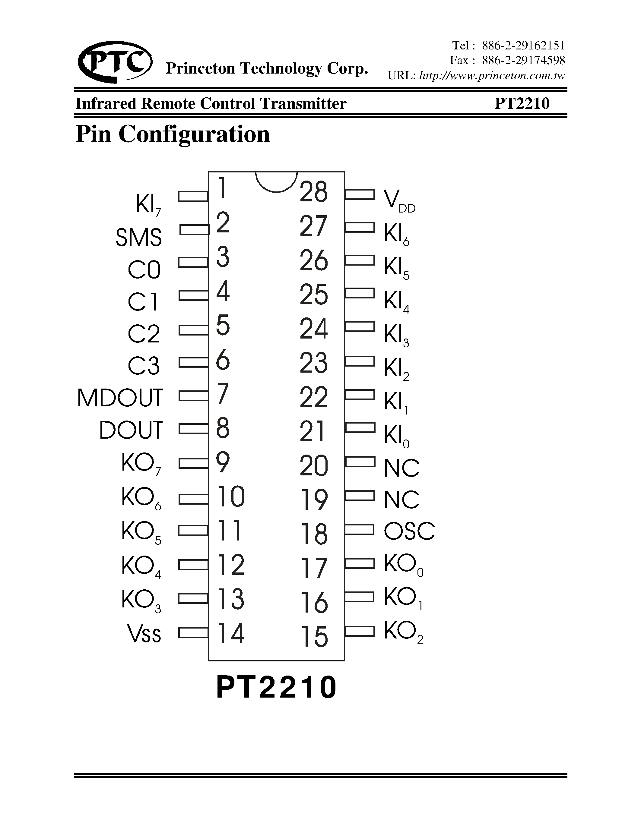 Datasheet PT2210-D page 2 Datasheet PT2210-D - Infrared Remote Control Transmitter page 2