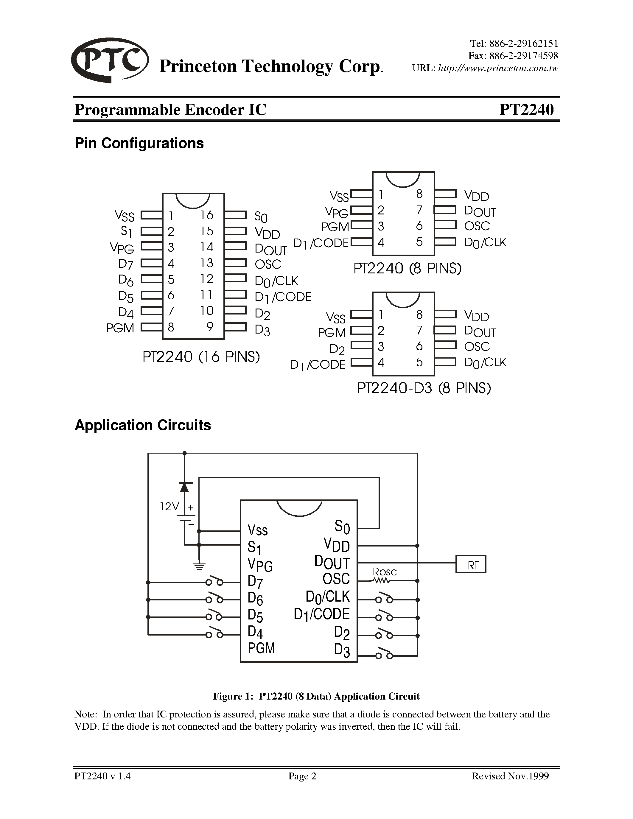 Datasheet PT2240P-S - Programmable Encoder IC page 2