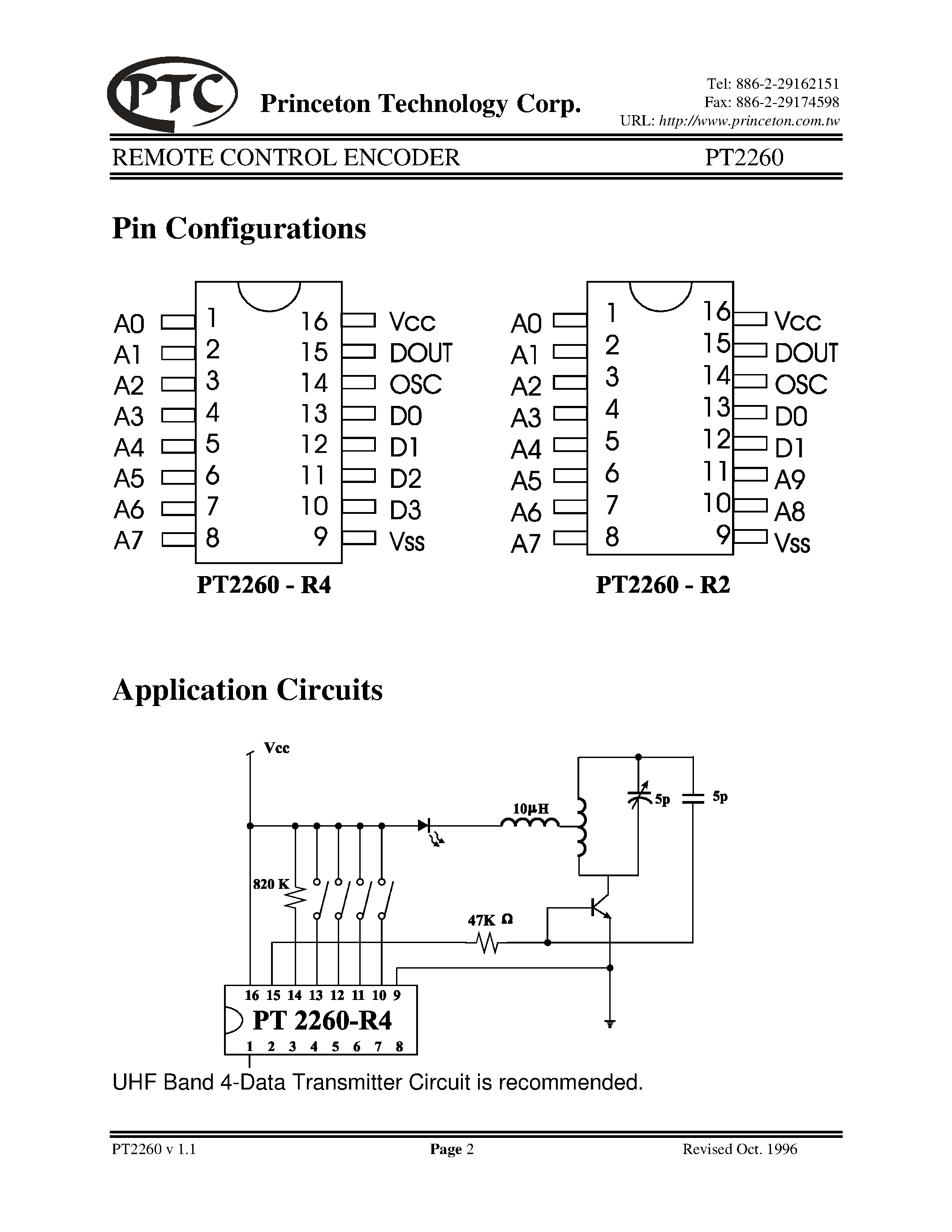 Даташит на микросхему PT2260-R4 страница 2 Даташит PT2260-R4 - REMOTE CONTROL ENCODER страница 2