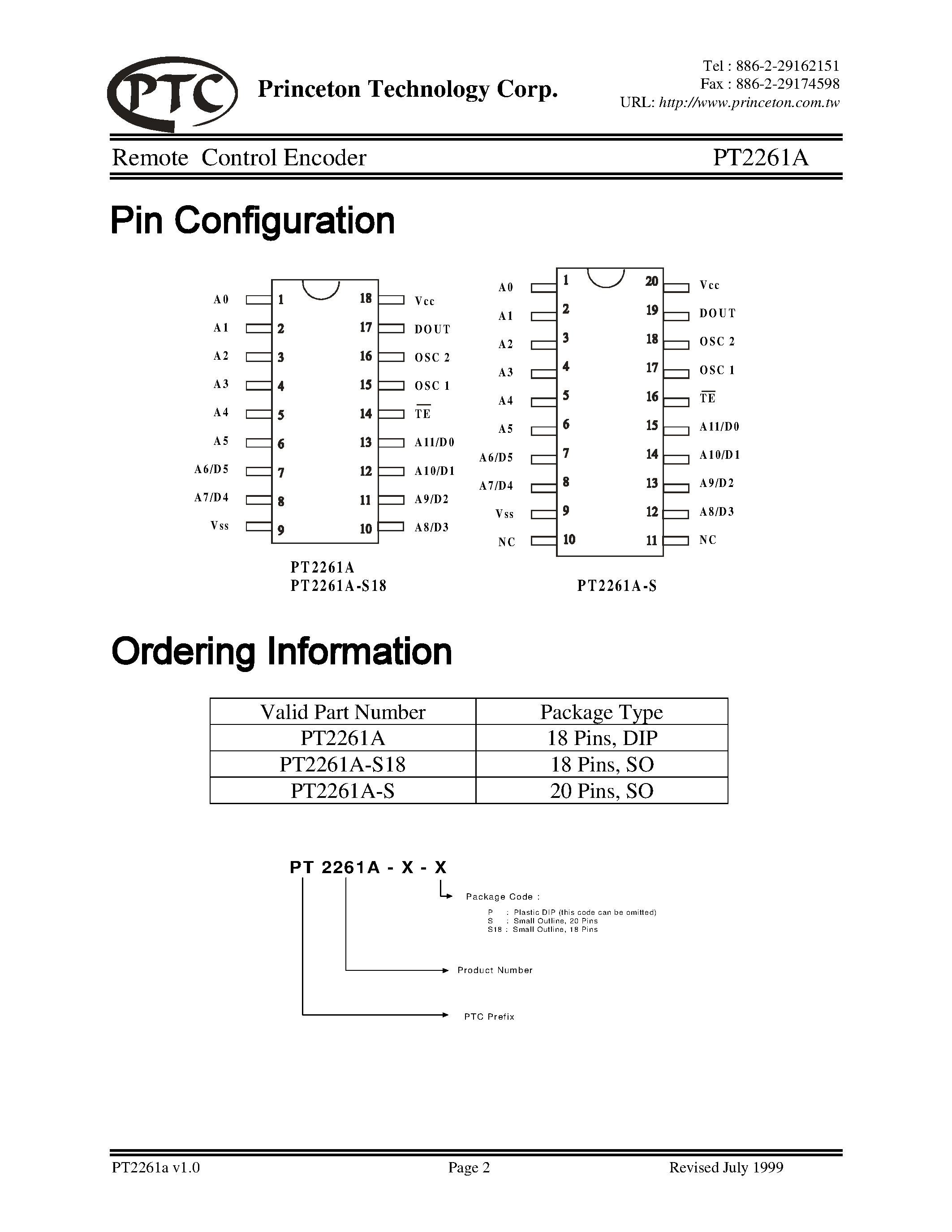 Datasheet PT2261A-S - Remote Control Encoder page 2