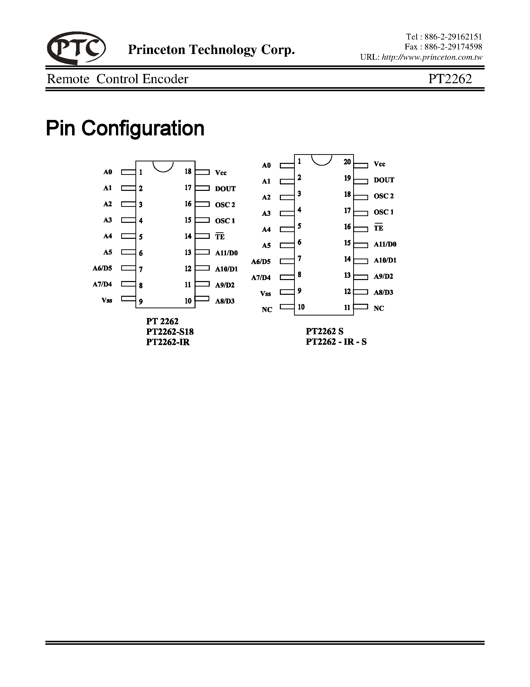Datasheet PT2262-IR-S - Remote Control Encoder page 2