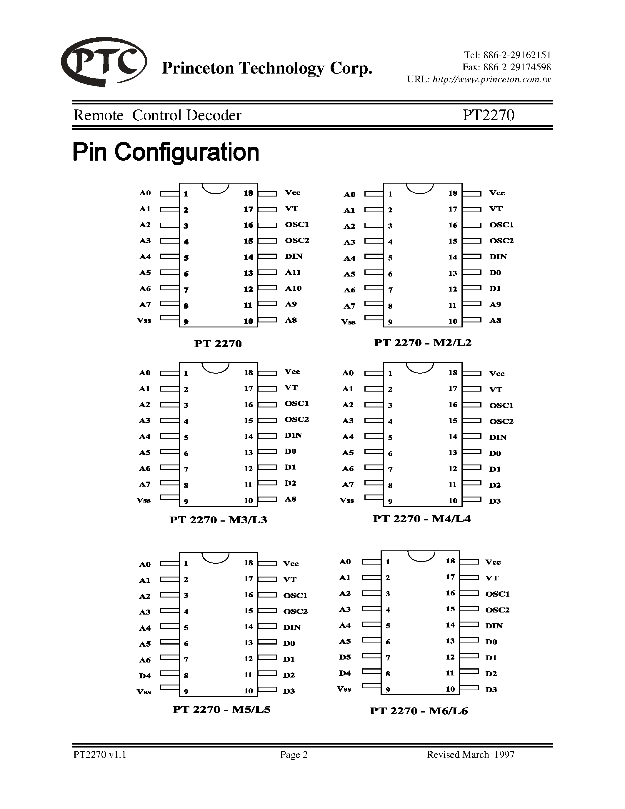 Datasheet PT2270-M5-S - Remote Control Decoder page 2