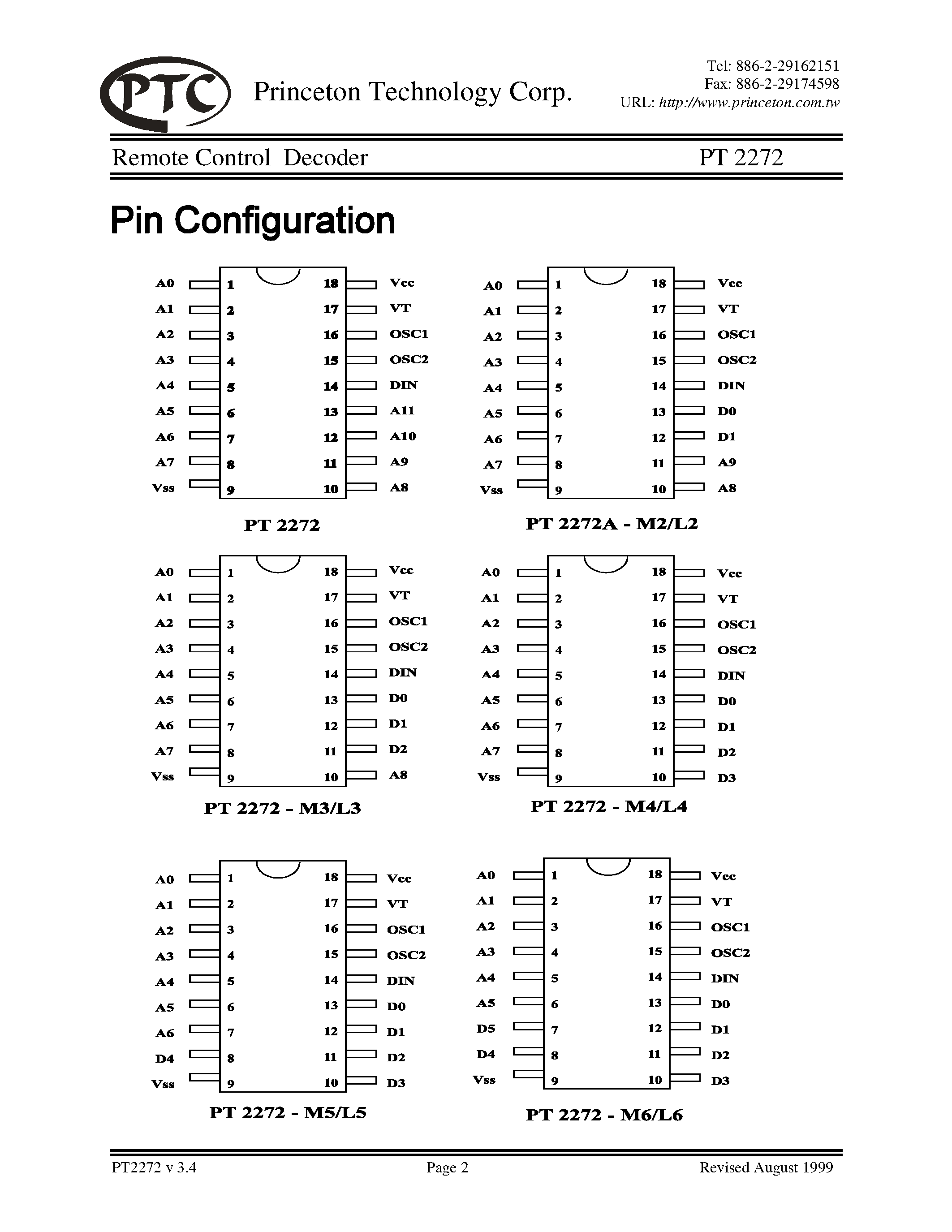 Datasheet PT2272-S - Remote Control Decoder page 2