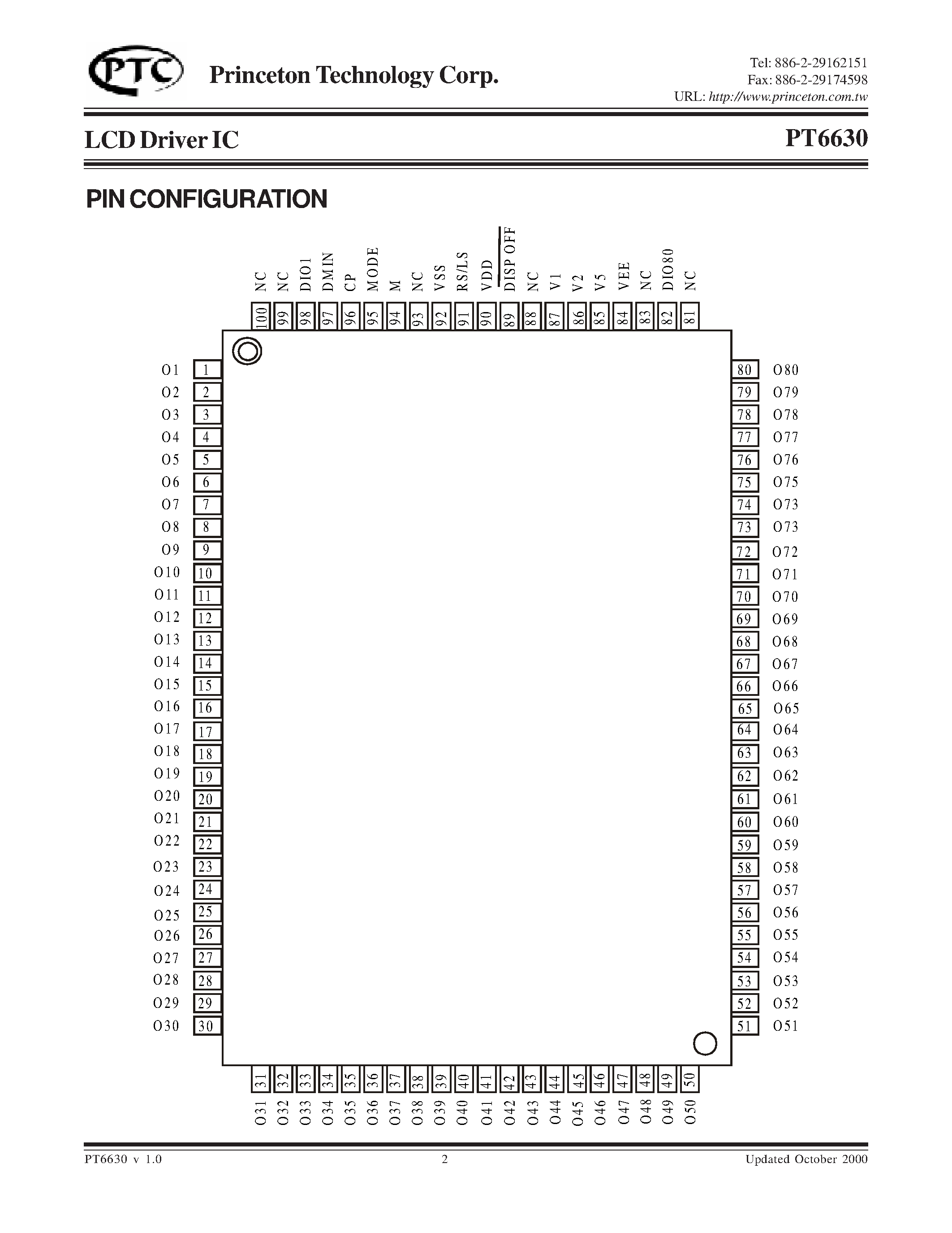 Даташит на микросхему PT6630-H страница 2 Даташит PT6630-H - LCD Driver IC страница 2