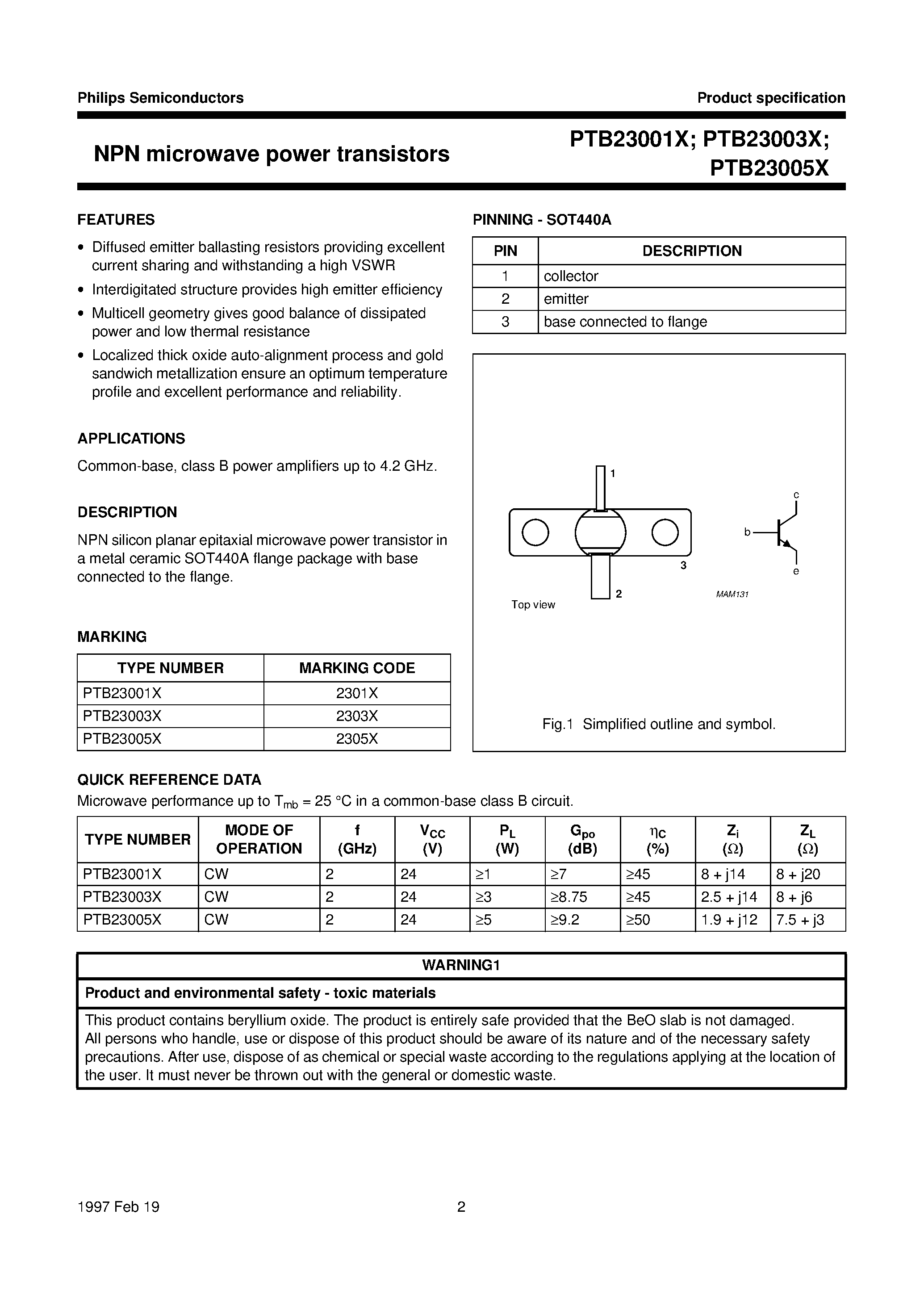 Datasheet PTB23001X - NPN microwave power transistors page 2