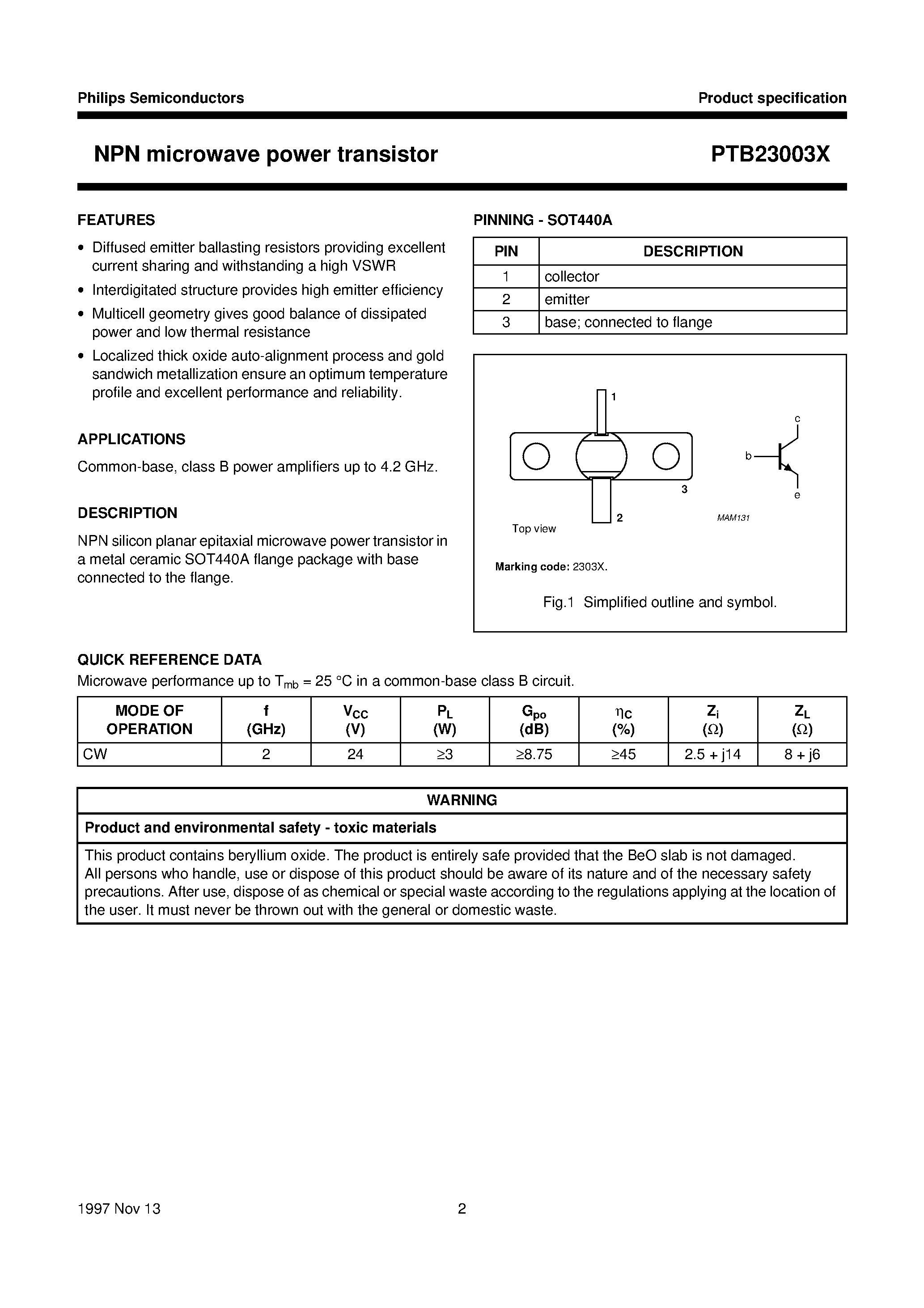 Datasheet PTB23003X - NPN microwave power transistors page 2