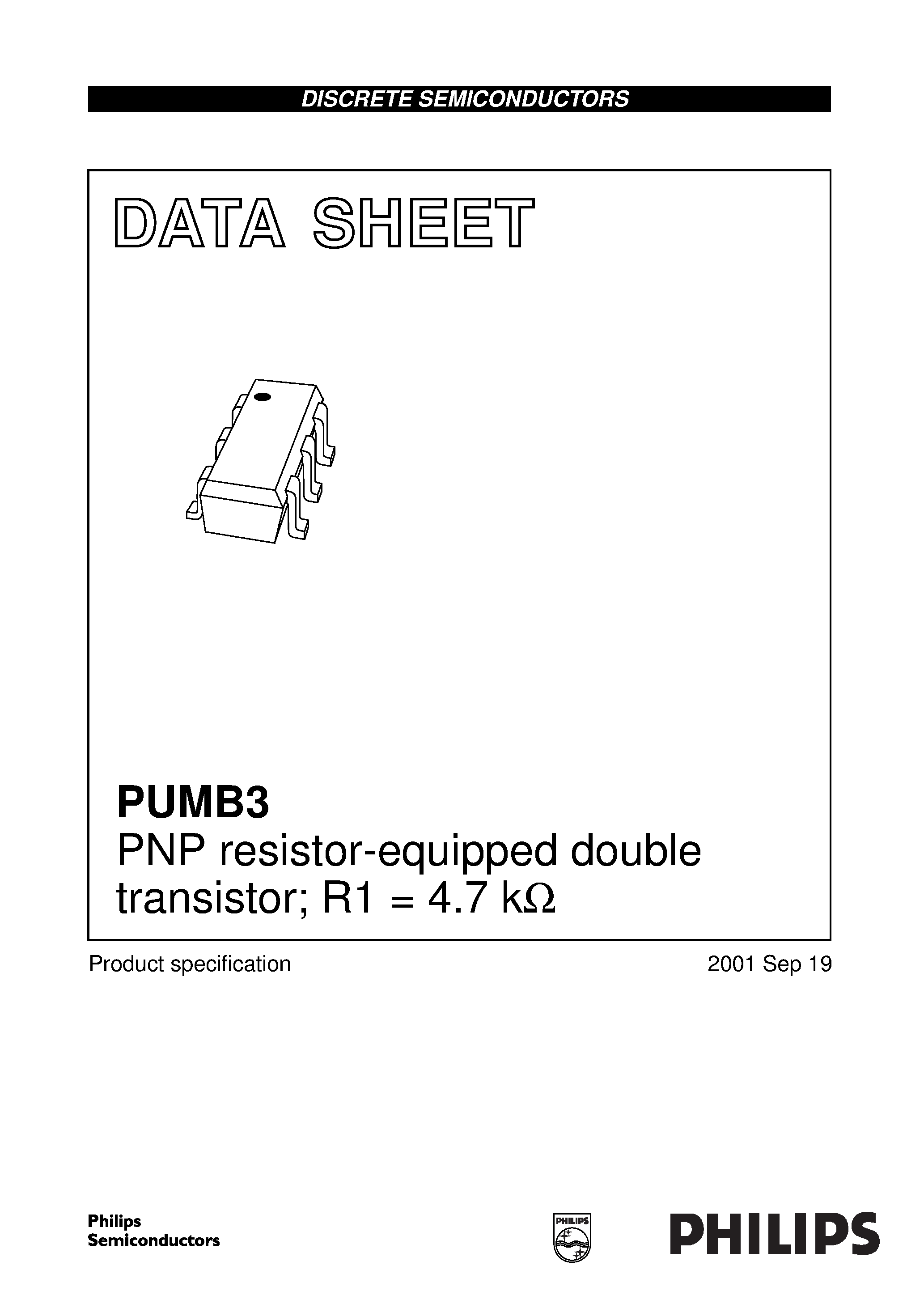 Даташит на микросхему PUMB3 страница 1 Даташит PUMB3 - PNP resistor-equipped double transistor; R1 = 4.7 kohm страница 1