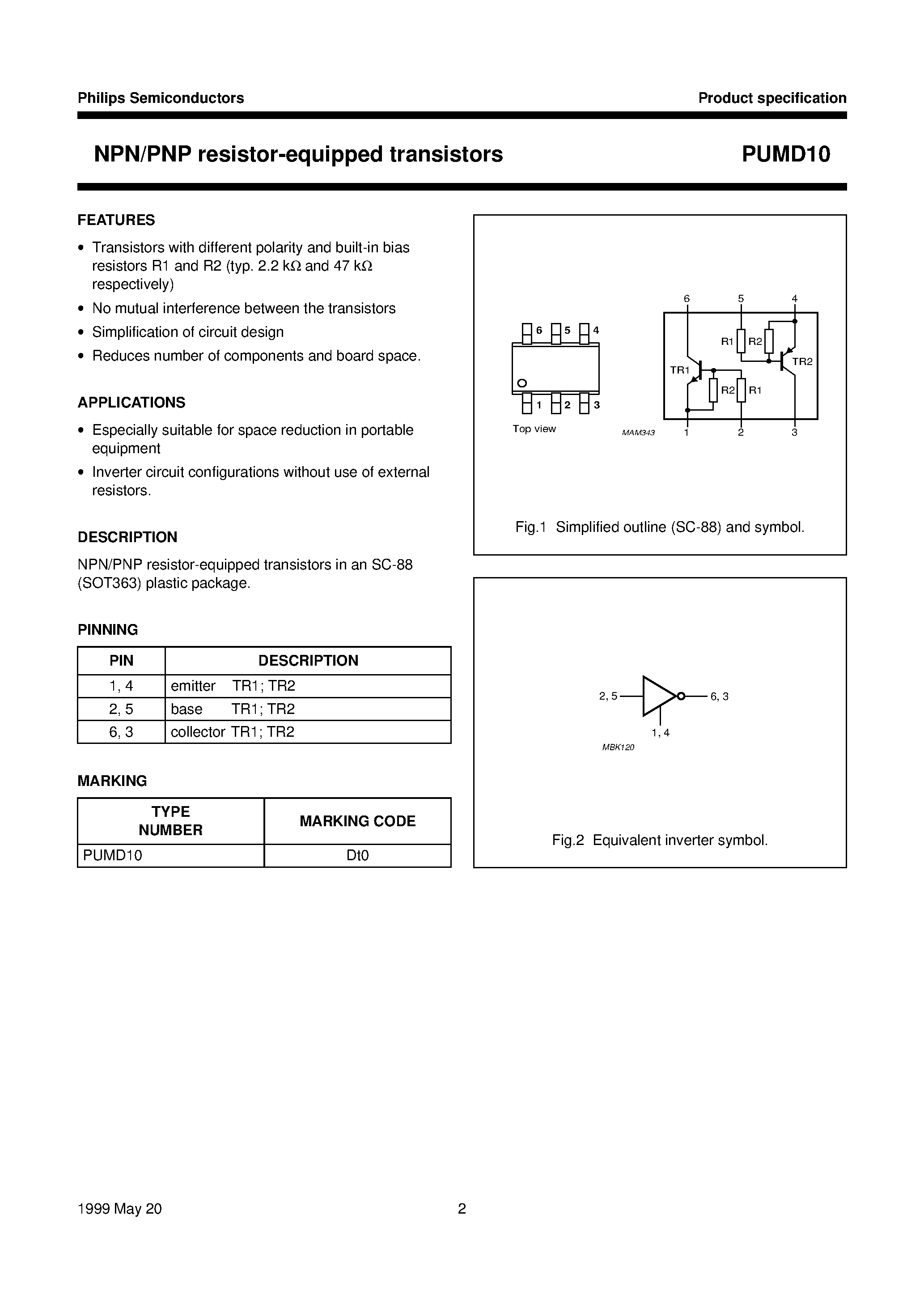 Datasheet PUMD10 - NPN/PNP resistor-equipped transistors page 2