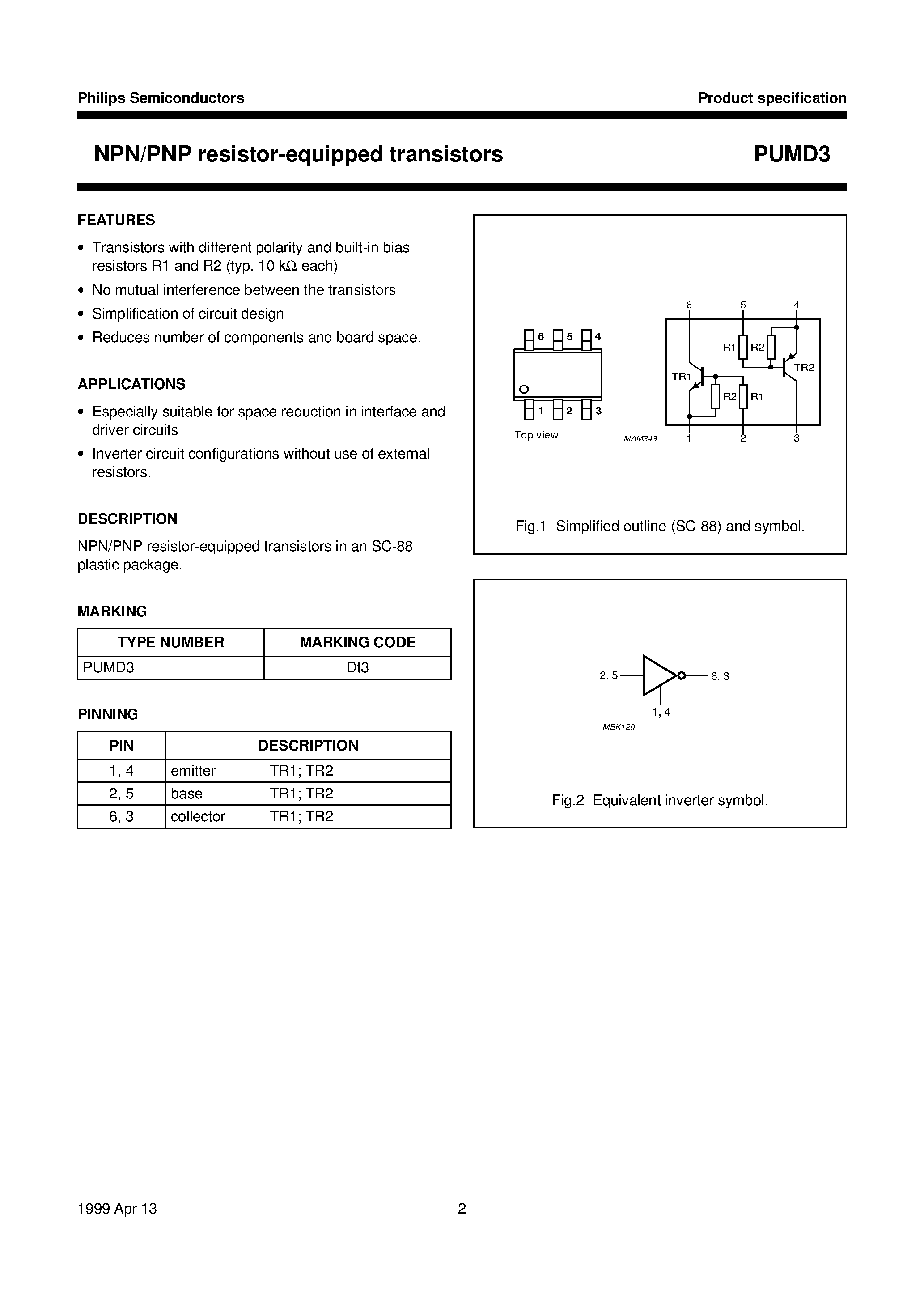Datasheet PUMD3 - NPN/PNP resistor-equipped transistors page 2
