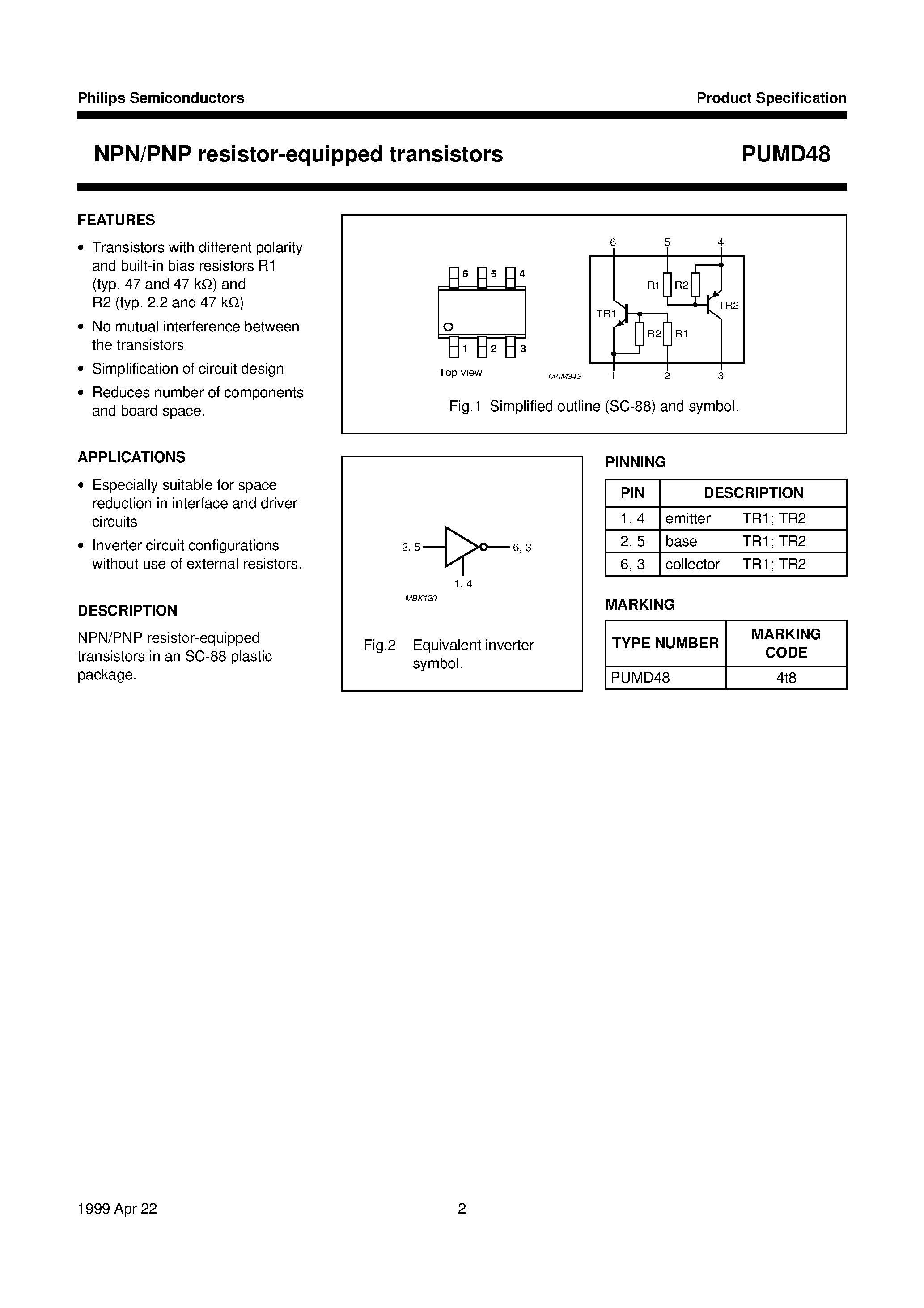 Datasheet PUMD48 - NPN/PNP resistor-equipped transistors page 2