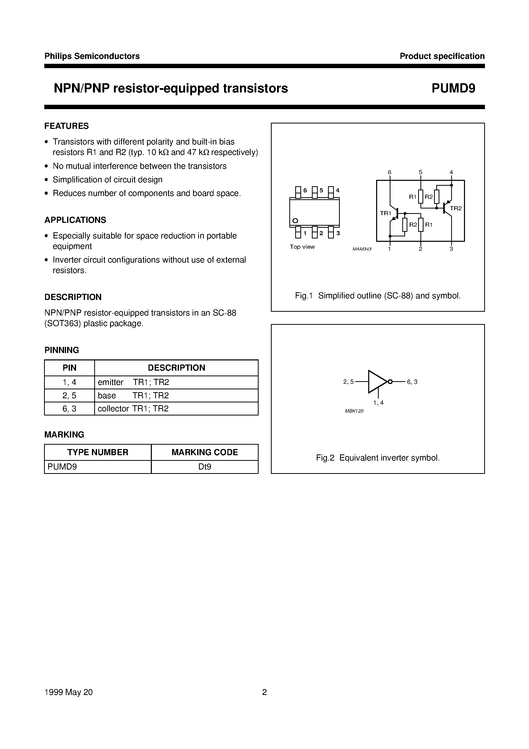 Datasheet PUMD9 - NPN/PNP resistor-equipped transistors page 2