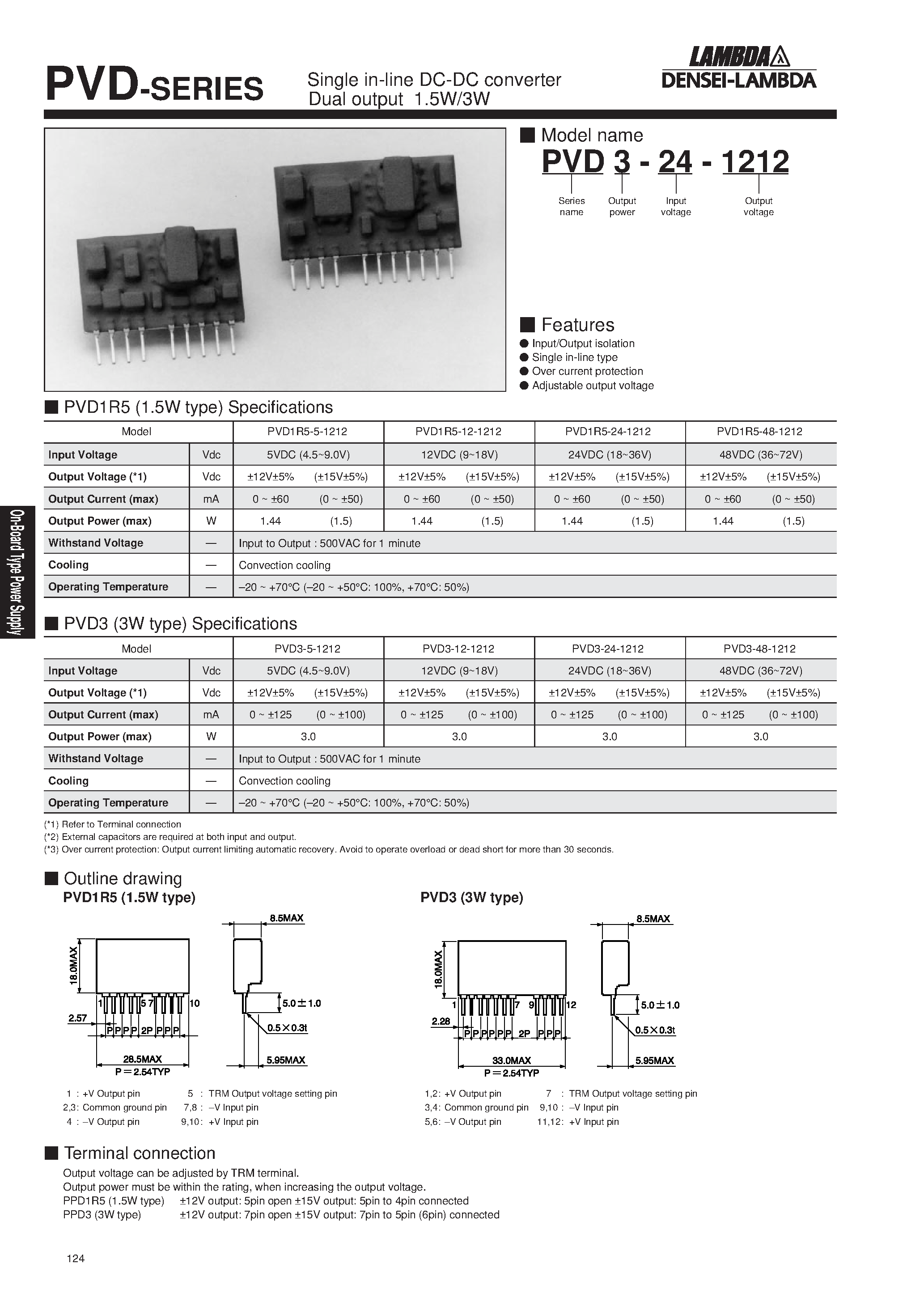 Datasheet PV1R5-24-5 - Single in-line DC-DC converter Single output 1.5W/3W page 2