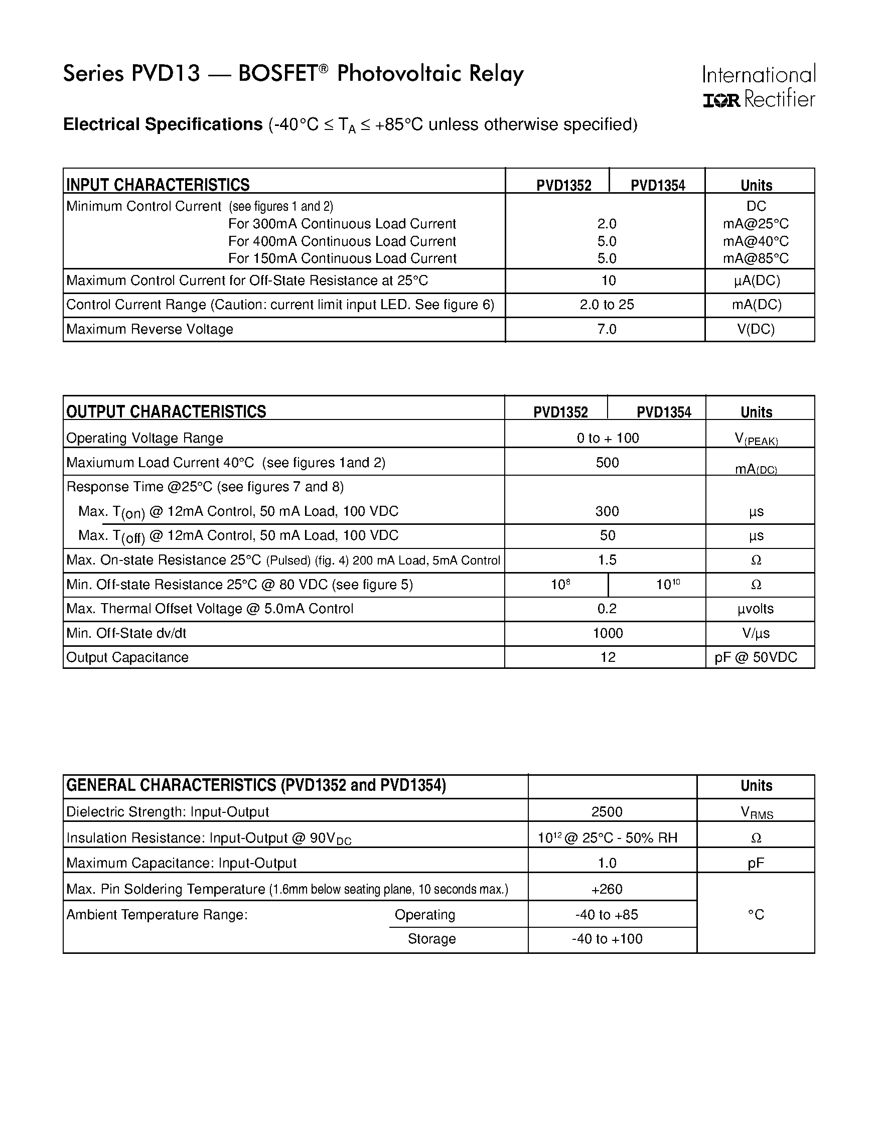 Datasheet PVD13 - Photovoltaic Relay Microelectronic Power IC Relay Single-Pole/ 500mA/ 0-100V DC page 2