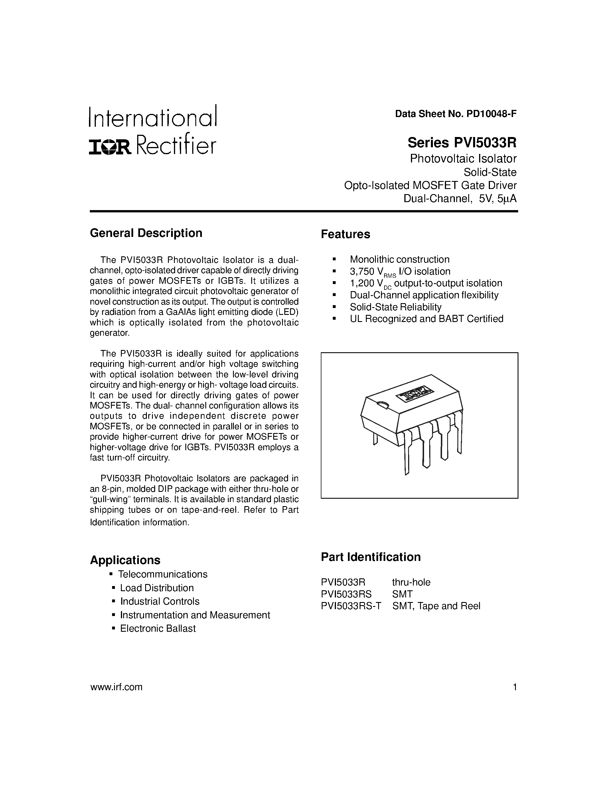 Datasheet PVI5033RS-T - Photovoltaic Isolator page 1