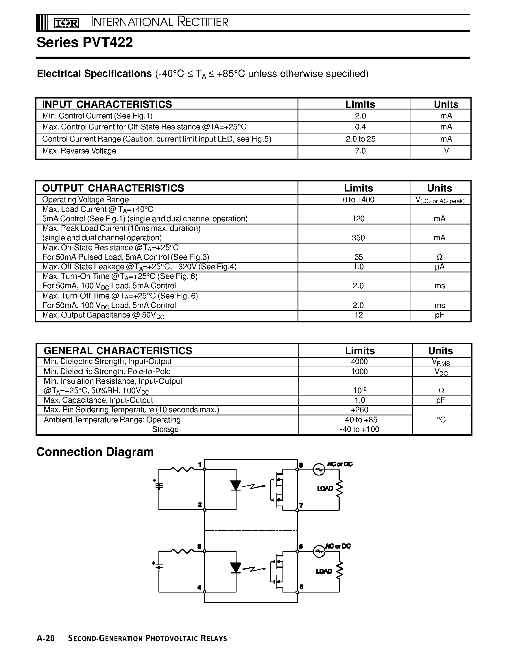 Datasheet PVT422 - Microelectronic Power IC Relay Dual Pole/ Normally Open 0-400V/ 120mA AC/DC page 2