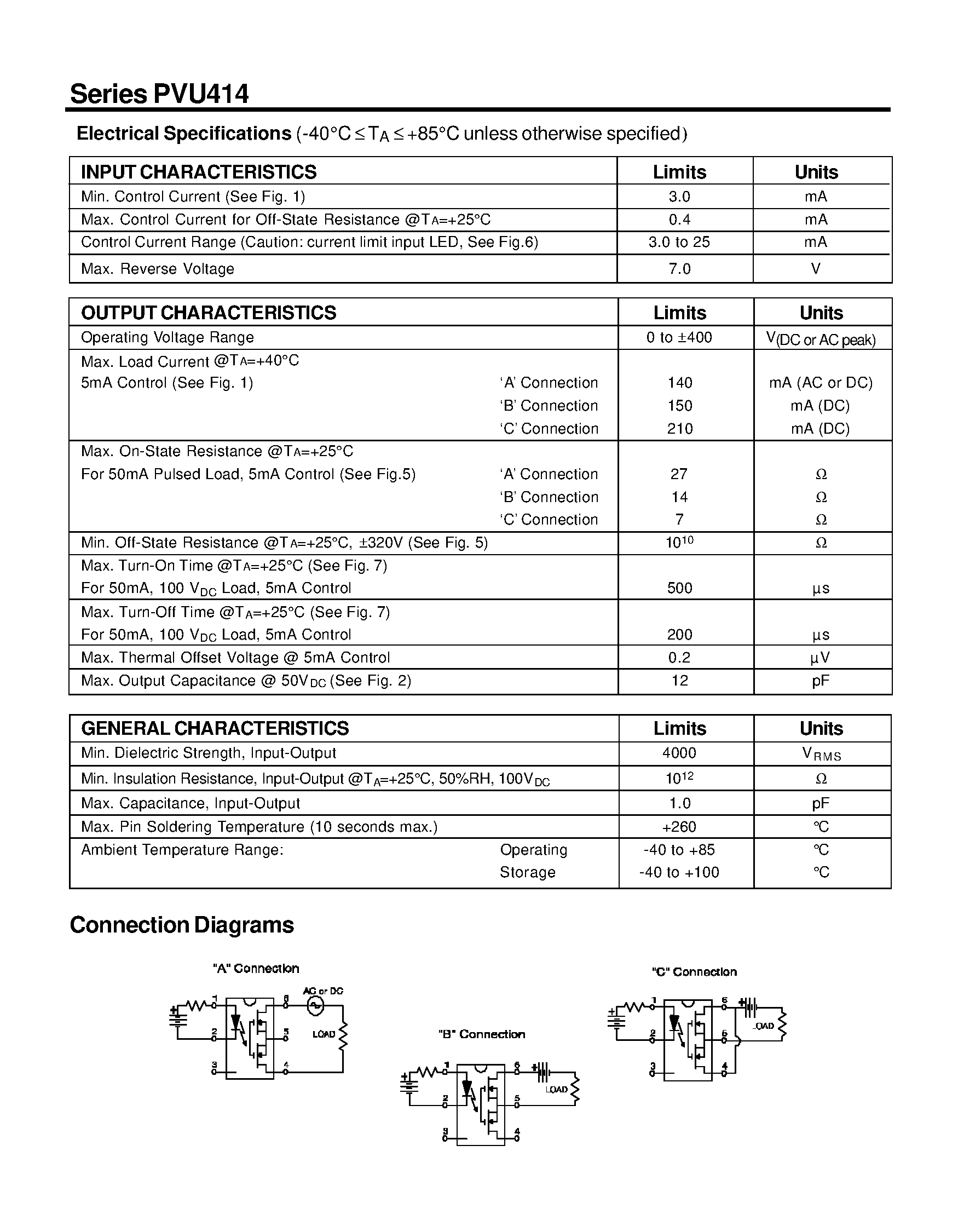 Datasheet PVU414 - Microelectronic Power IC Relay Single Pole/ Normally Open 0-400V/ 140mA AC/DC page 2