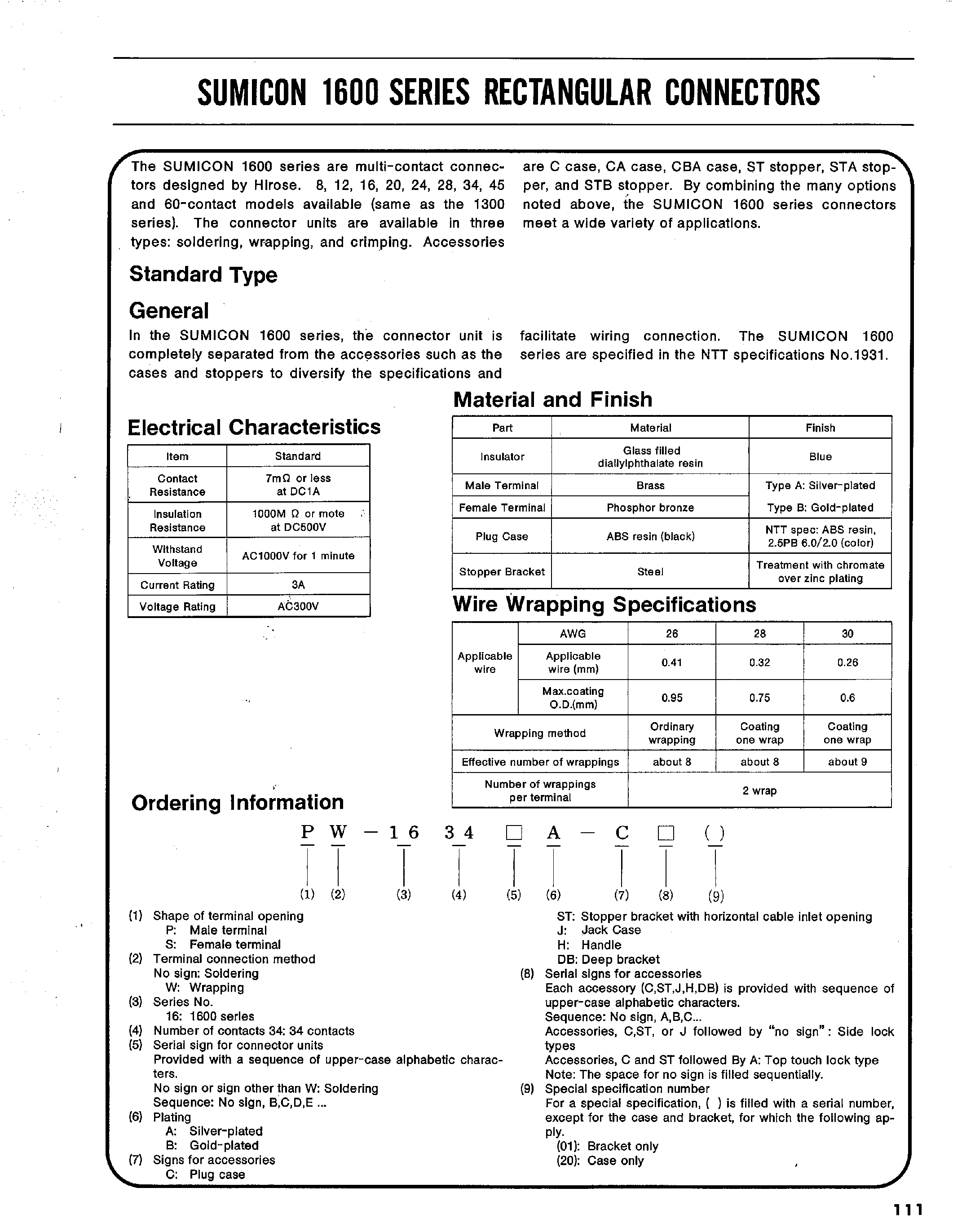 Datasheet PW-1634BA-CA02 - SUMICON 1600 SERIES RECTANGULAR CONNECTORS page 1