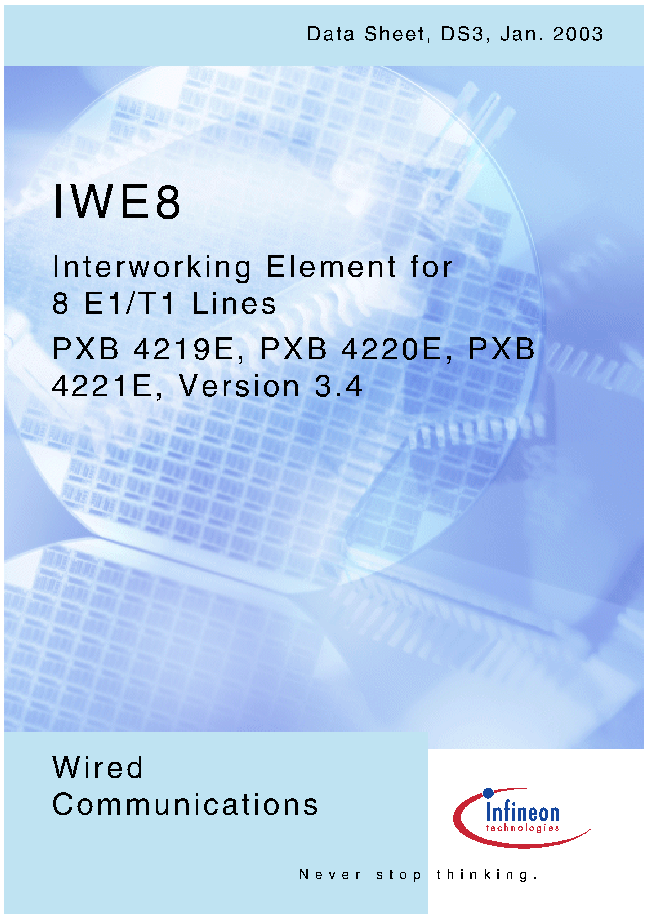 Даташит на микросхему PXB4219E страница 1 Даташит PXB4219E - Interworking Element for 8 E1/T1 Lines страница 1